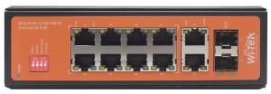 Wi-Tek WI-PS212GF-I - Промышленный неуправляемый коммутатор 8 PoE портов 100Base-T IEEE802.3at/af  + 2 порта 1000Base-T + 2 SFP, Watchdog, VLAN, PoE до 250м, ЭМС IEC61000-4, крепление на DIN рейку, класс защиты IP30 купить в Казани 	Промышленный неуправляемый коммутатор WI-PS212GF-I предназначен для применения в индустриальных сет