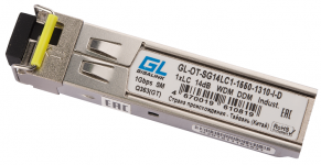 GIGALINK GL-OT-SG14LC1-1550-1310-I-D - Модуль промышленный SFP, WDM, 1Гбит/c, одно волокно SM, LC, Tx:1550/Rx:1310 нм, DDM, 14 дБ (до 20 км) -40C
