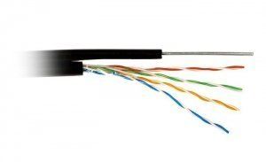 ATcom Standard AT0700 - 305м, кабель витая пара U/UTP 4 пары, Кат.5e, 100МГц, одножильный 24AWG (0.50мм), CCA (омедненный алюминий), внешний, PE, до -60С, с одножильным тросом (1.2мм), черный