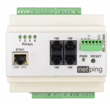 NetPing NetPing-v5 - Устройство удаленного мониторинга датчиков по сети Ethernet/Internet на DIN-рейку. Позволяет удаленно получать информацию о состоянии датчиков и уведомления о срабатывании датчиков, управлять подключенными устройствами. купить в Казани 	Описание			Компактный корпус для крепления на DIN-рейку;				Поддержка 1-Wire-датчиков;				16 Input