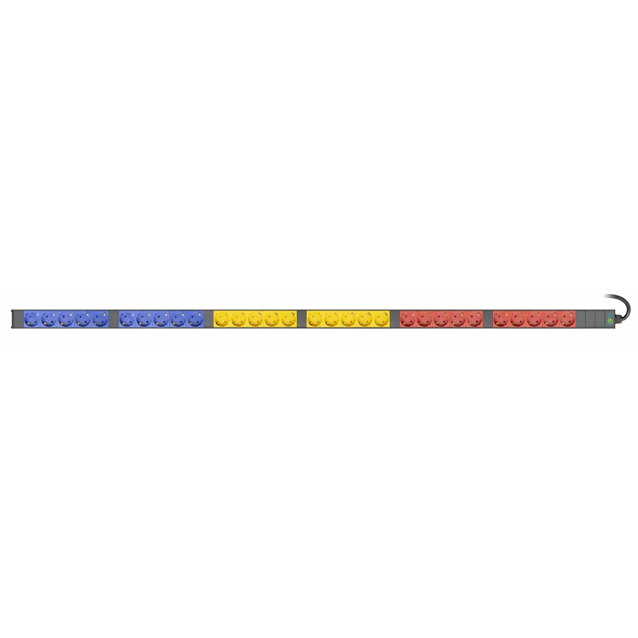 SNR-PDU-30S-16L3 - Блок электрических розеток на 30 гнезд Schuko, шнур питания 3 м 5x6мм2 с вилкой IEC 60309 16A 3P+N+E 1544x50x44.4мм