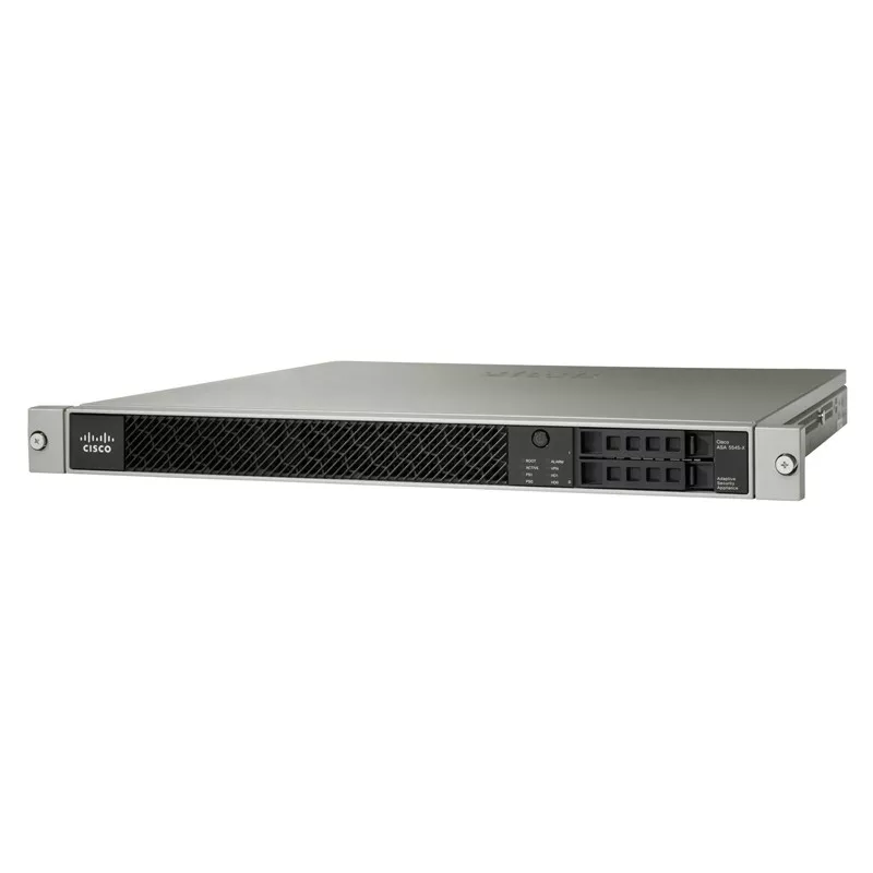 Cisco ASA5545-X - Межсетевой экран. Производительность: 3 Гбит/с, IPS 900 Мбит/с, VPN 400 Мбит/с, Пользователи: до 2500 IPsec/SSL/AnyConnect VPN. Шифрование: DES, 8 портов 10/100/1000BaseT, 2 x USB, 1 блок питания AC