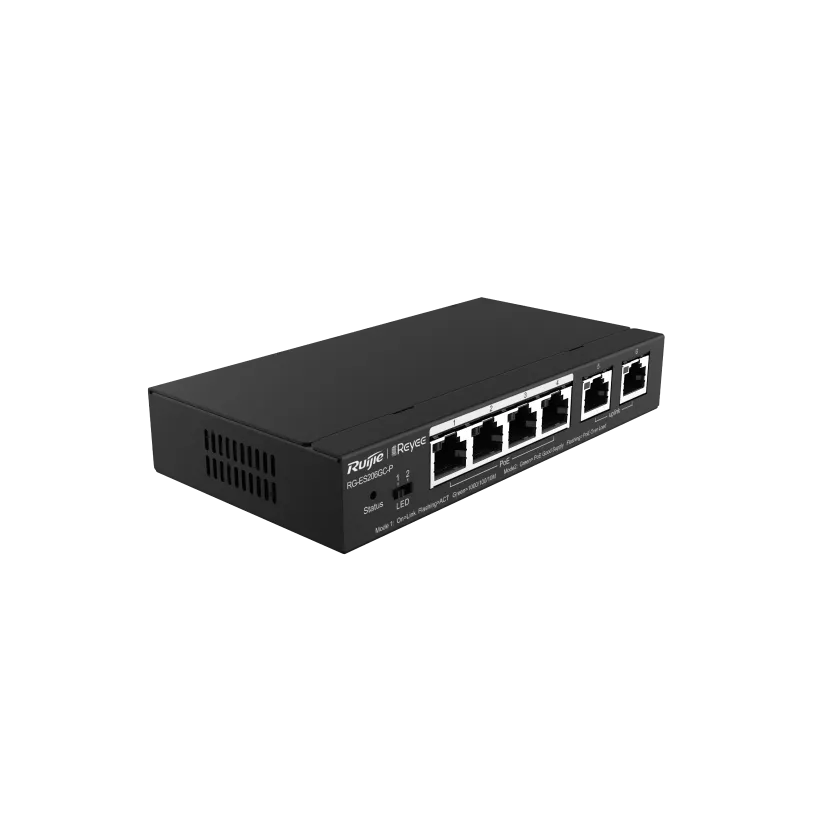 Ruijie RG-ES206GC-P - Неуправляемый коммутатор. 6 Ethernet-портов 10/100/1000 Мбит/с с поддержкой PoE стандарта 802.3af/at . Общий бюджет PoE: 54Вт [52738]