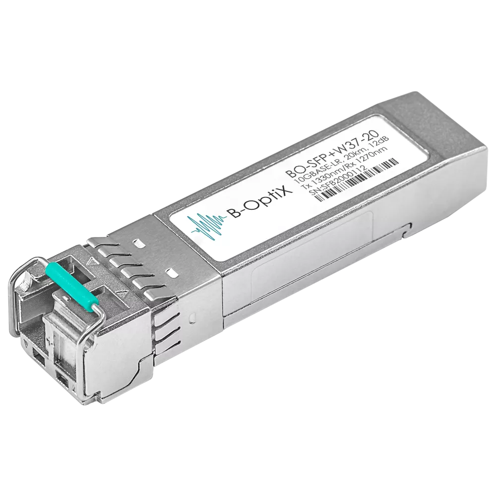 B-OptiX BO-SFP+W37-20 - Одноволоконный модуль, SFP+ WDM 10GBASE-LR/LW, разъем LC, рабочая длина волны Tx/Rx: 1330/1270нм, дальность до 20км (12dB).