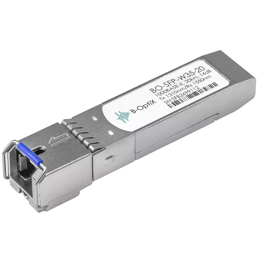 B-OptiX BO-SFP-W35-20 - Одноволоконный модуль, SFP WDM 1000Base-BX, разъем SC, рабочая длина волны Tx/Rx: 1310/1550нм, дальность до 20км (14dB).