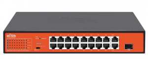 Wi-Tek WI-PS518G (v4) - Коммутатор неуправляемый PoE 200Вт, порты 16 PoE FE + 1GE + 1Combo, режим 250м, Watchdog