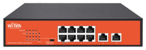 Wi-Tek WI-PS210G (v4) - Коммутатор неуправляемый PoE 120Вт, порты 8 PoE FE + 2GE, режимы CCTV/VLAN, Watchdog, QoS,