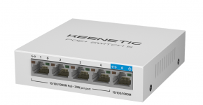 Keenetic PoE+ Switch 5 (KN-4610) - 5-портовый гигабитный коммутатор с 4 портами PoE+ и бюджетом мощности 60 Вт купить в Казани 	Описание			Подключение и питание точек доступа Wi-Fi, IP-камер и телефонов через кабель Ethernet
