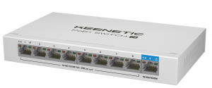Keenetic PoE+ Switch 9 (KN-4710) - 9-портовый гигабитный коммутатор с 8 портами PoE+ и бюджетом мощности 120 Вт купить в Казани 	Описание			Подключение и питание точек доступа Wi-Fi, IP-камер и телефонов через кабель Ethernet