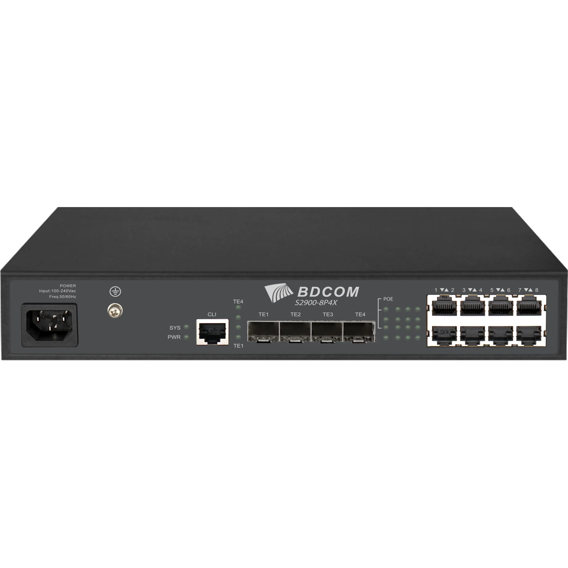 BDCOM S2900-8P4X - Управляемый PoE коммутатор уровня 3, 8x 10/100/1000Base-T PoE 802.3af/at до 125W, 4x 1/10GE SFP+, ~220V AC