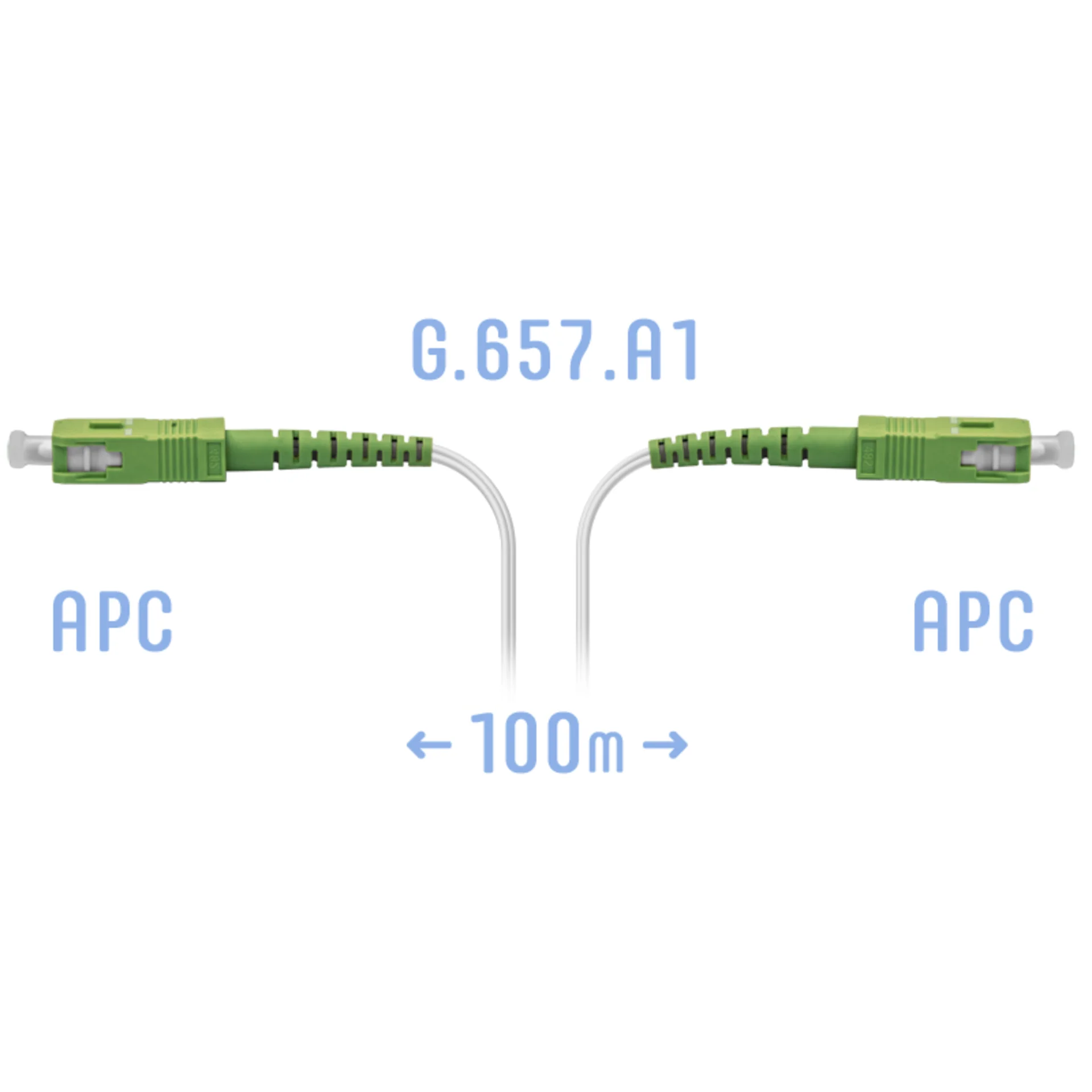 Патчкорд оптический FTTH, SC/APC - SC/APC, с двумя силовыми элементами из FRP-прутка, SM, 100 метров (волокно G.657.A1) SNR-PC-FTTH-SC/APC-C-100m [21539]