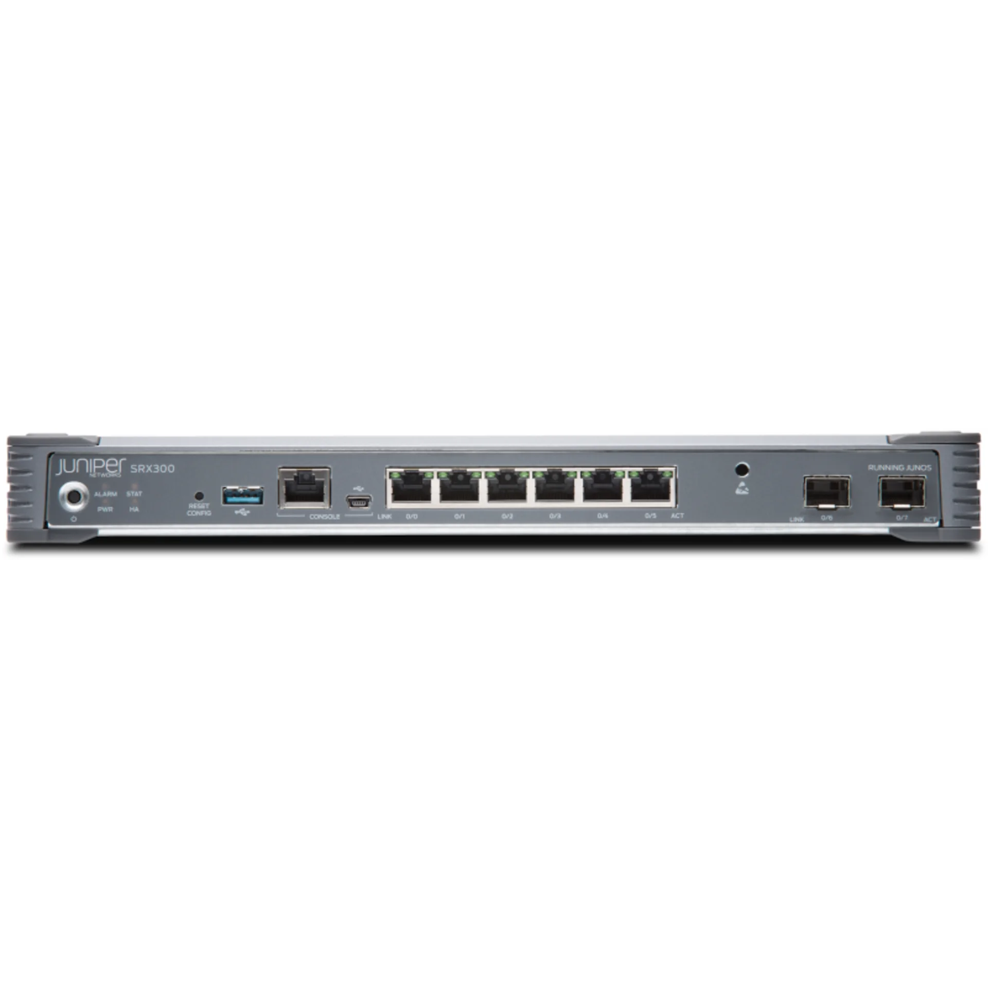 Juniper SRX300 (SRX300-SYS-JB) - Межсетевой экран, 8GbE, 4G RAM, 8G Flash, 1 блок питания и шнур питания, Junos Software Base (firewall, NAT, IPSec, routing, MPLS and switching)