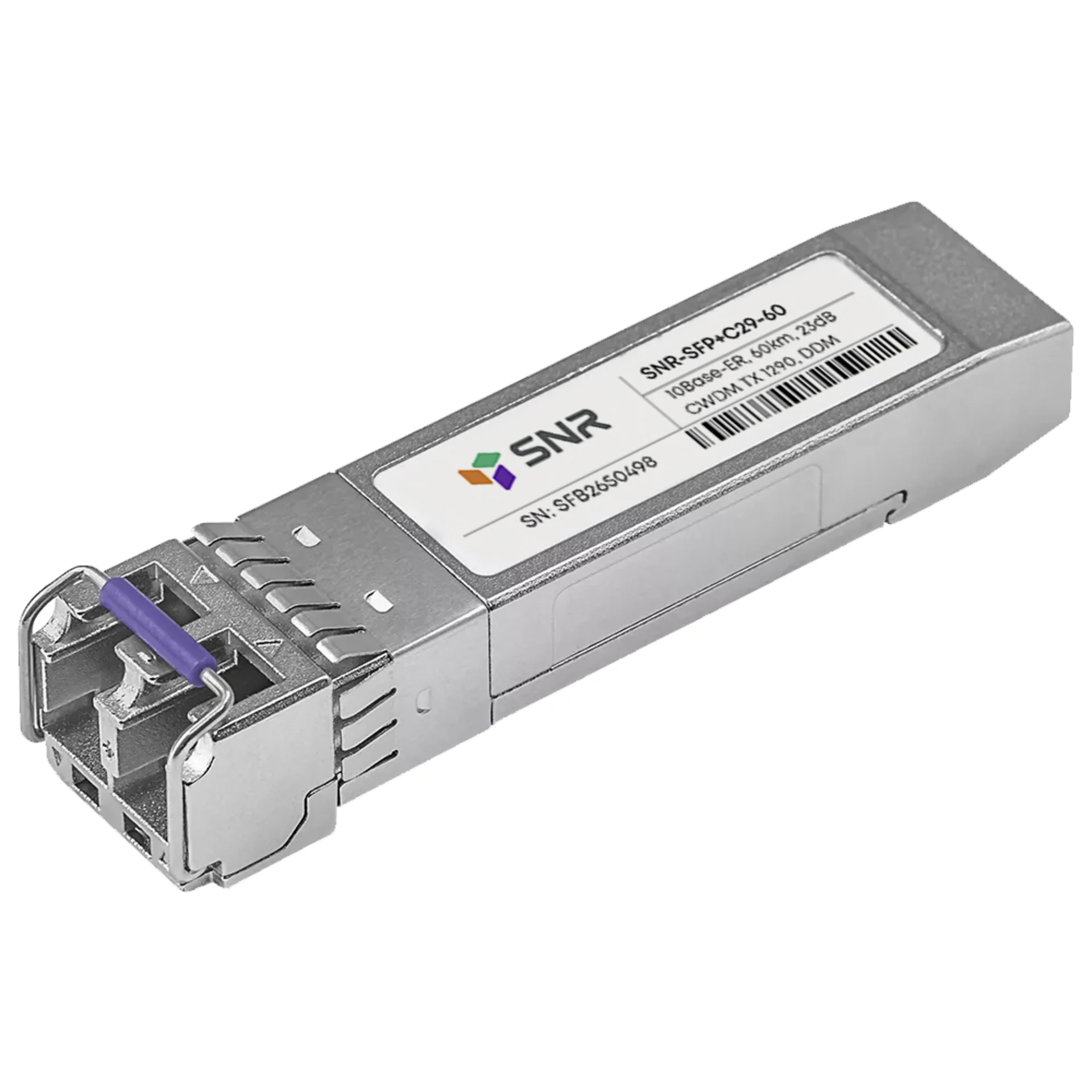 SNR-SFP+C29-80 - Двухволоконный CWDM модуль, SFP+ 10GBASE-ZR/ZW, разъем LC, рабочая длина волны 1290нм, дальность до 80км (до 23dB).