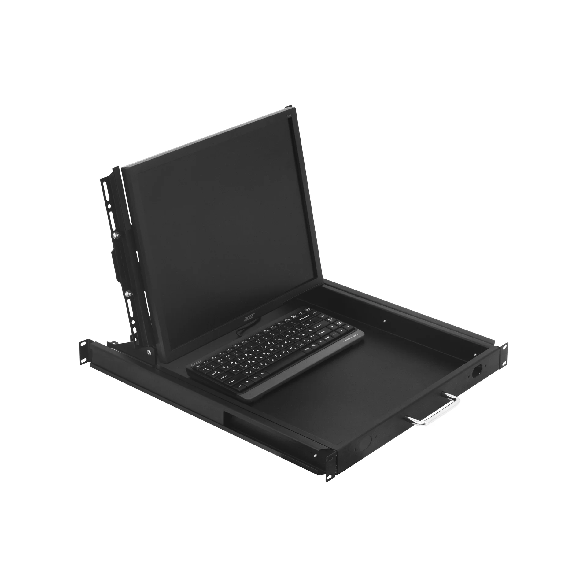 SNR-SHELF PULL-OUT-MONITOR 19", KEYBOARD-950 - Полка выдвижная с монитором 19" и клавиатурой в шкафы глубиной 1200мм (глубина полки 950мм), цвет черный купить в Казани 	Полка выдвижная для LCD-мониторов используется в телекоммуникационных конструктивах глубиной 1200 м