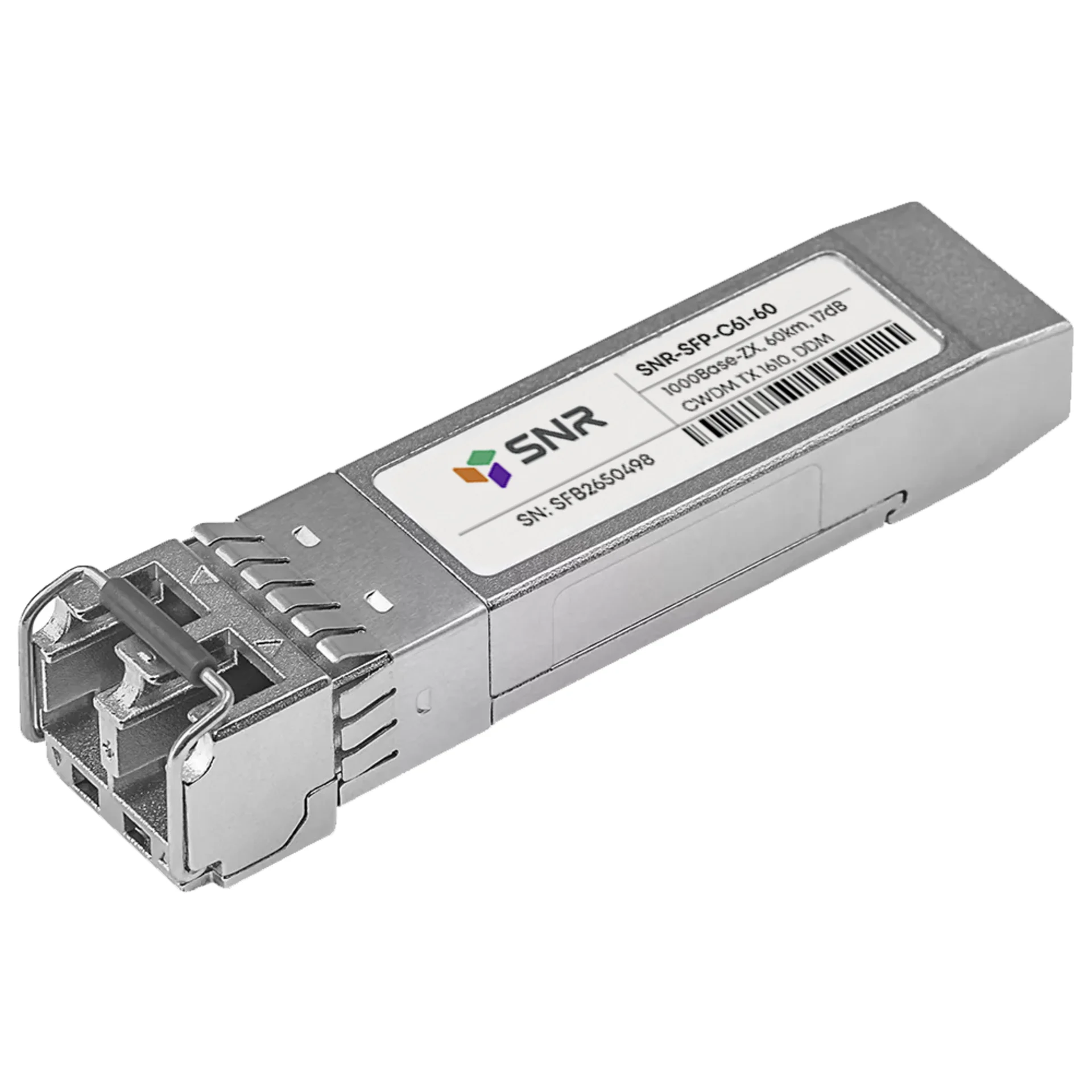 SNR-SFP-C61-60 - Двухволоконный модуль, SFP CWDM 1000Base-ZX, разъем LC duplex, рабочая длина волны 1610нм, дальность до 60км (17dB).