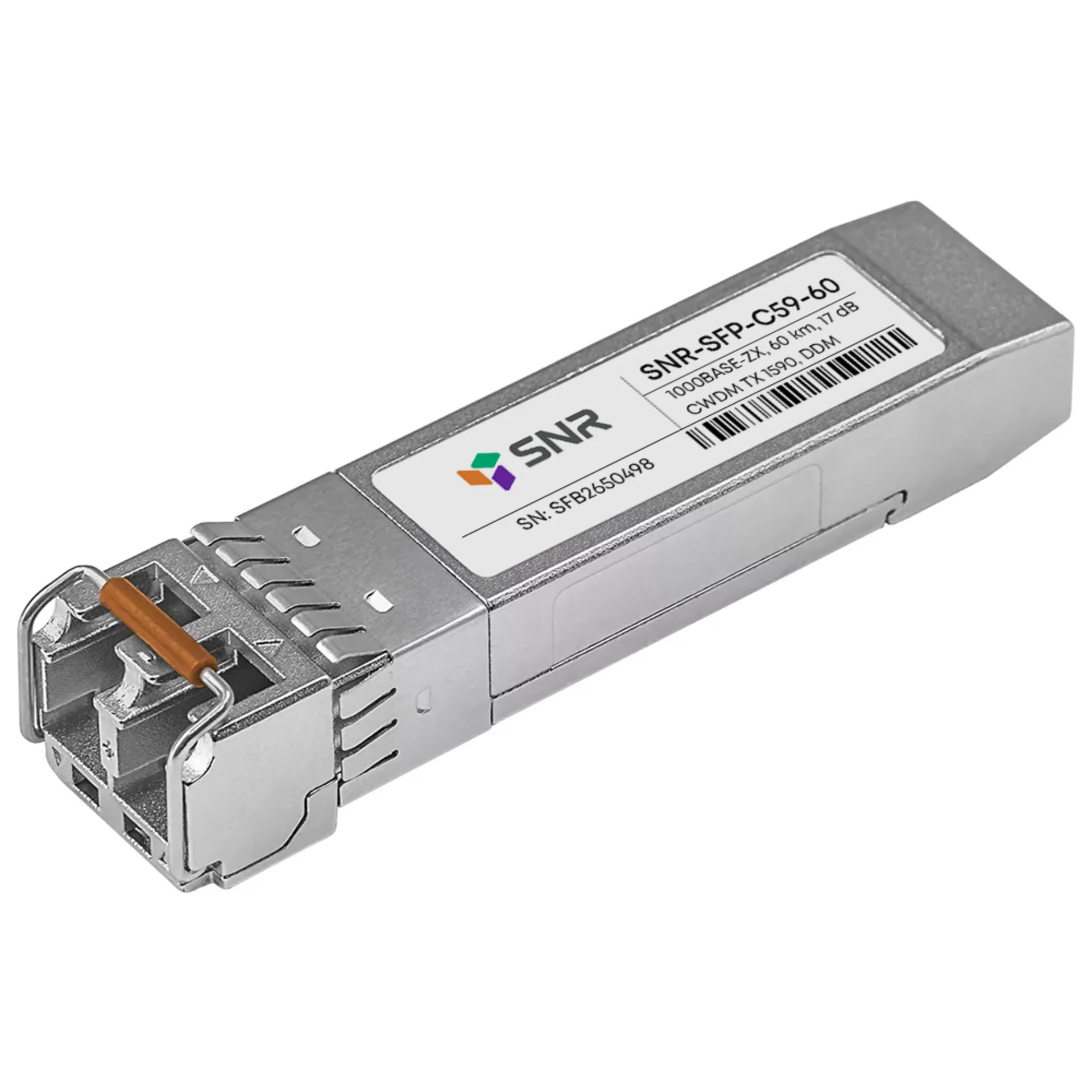 SNR-SFP-C59-60 - Двухволоконный модуль, SFP CWDM 1000Base-ZX, разъем LC duplex, рабочая длина волны 1590нм, дальность до 60км (17dB).