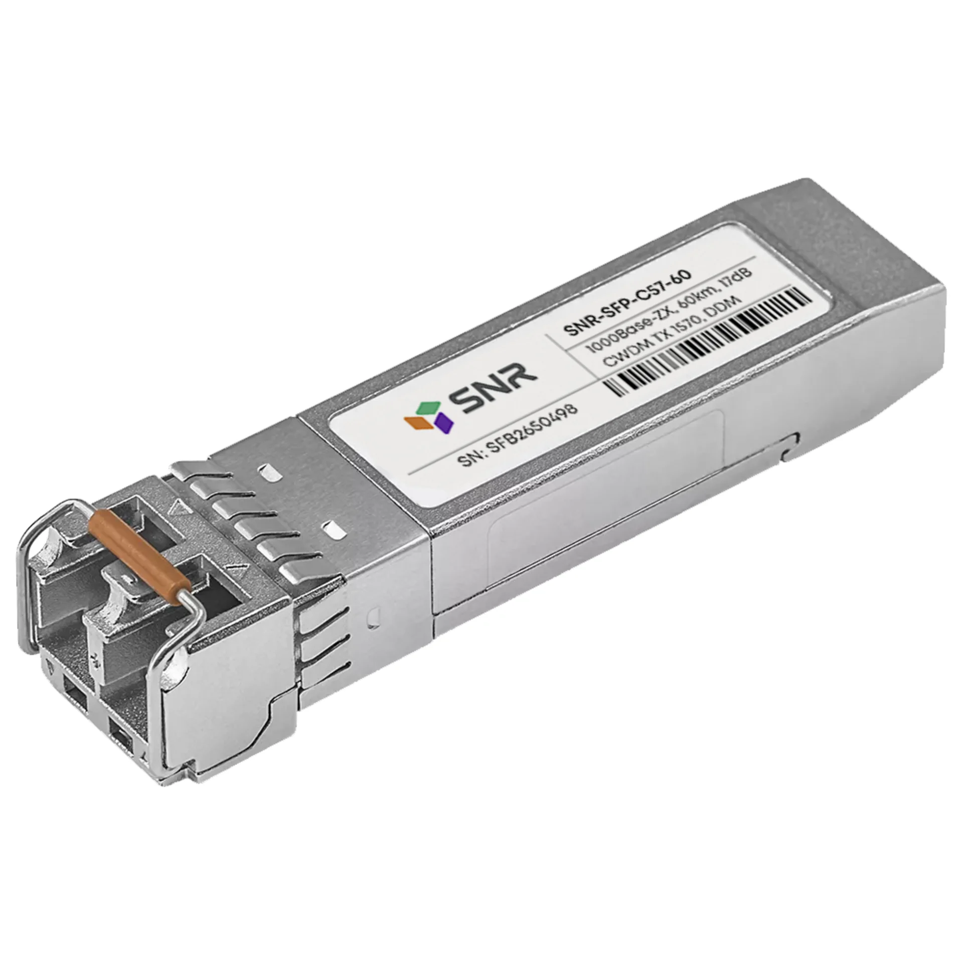 SNR-SFP-C57-60 - Двухволоконный модуль, SFP CWDM 1000Base-ZX, разъем LC duplex, рабочая длина волны 1570нм, дальность до 60км (17dB).