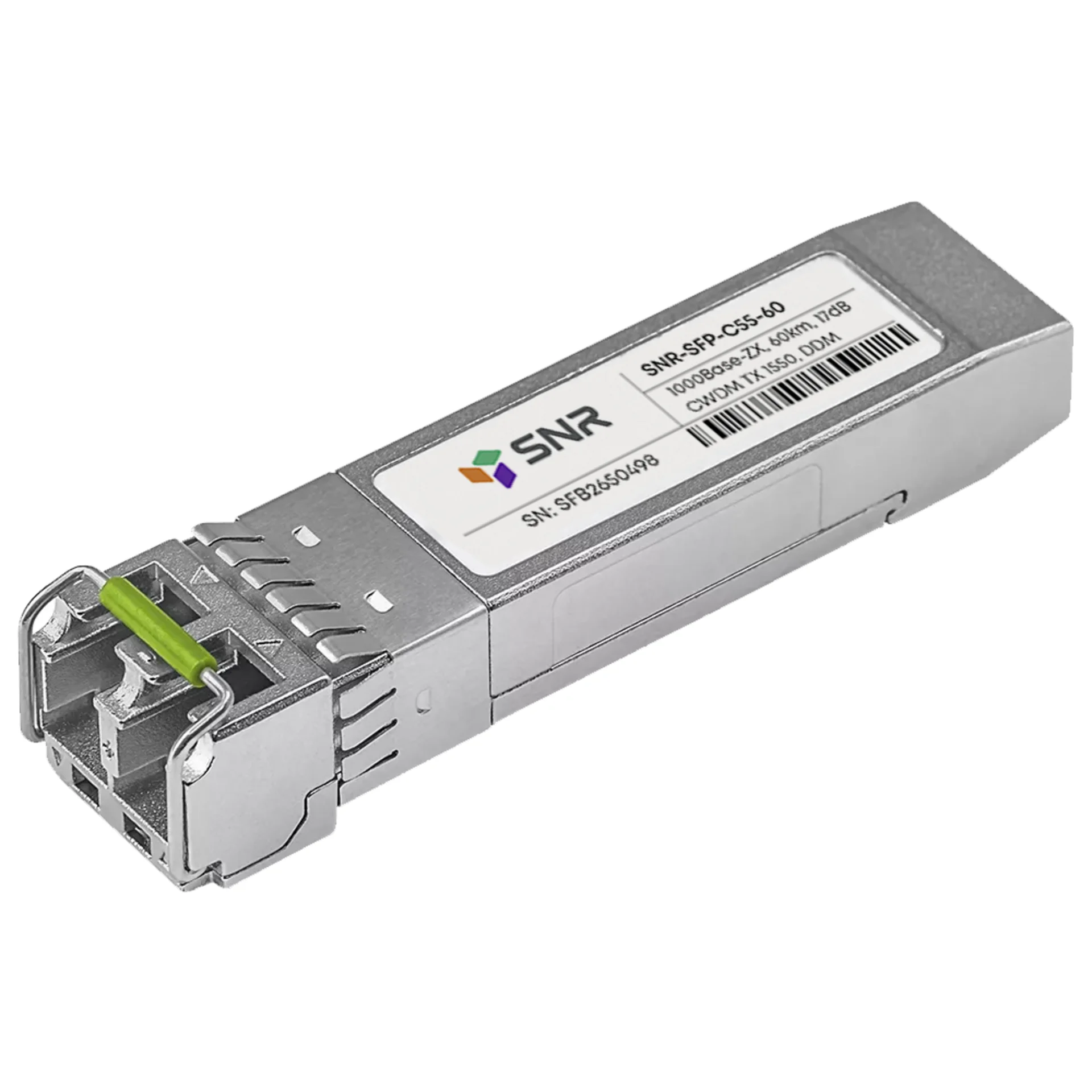 SNR-SFP-C55-60 - Двухволоконный модуль, SFP CWDM 1000Base-ZX, разъем LC duplex, рабочая длина волны 1550нм, дальность до 60км (17dB).