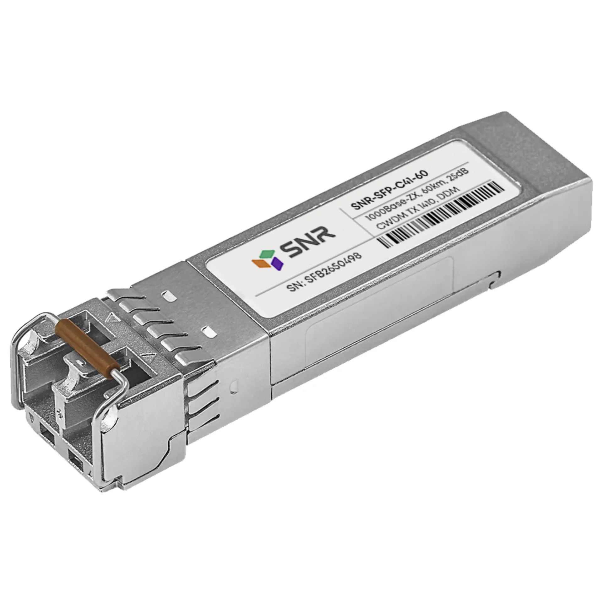 SNR-SFP-C41-60 - Двухволоконный модуль, SFP CWDM 1000Base-ZX, разъем LC duplex, рабочая длина волны 1410нм, дальность до 60км (25dB).