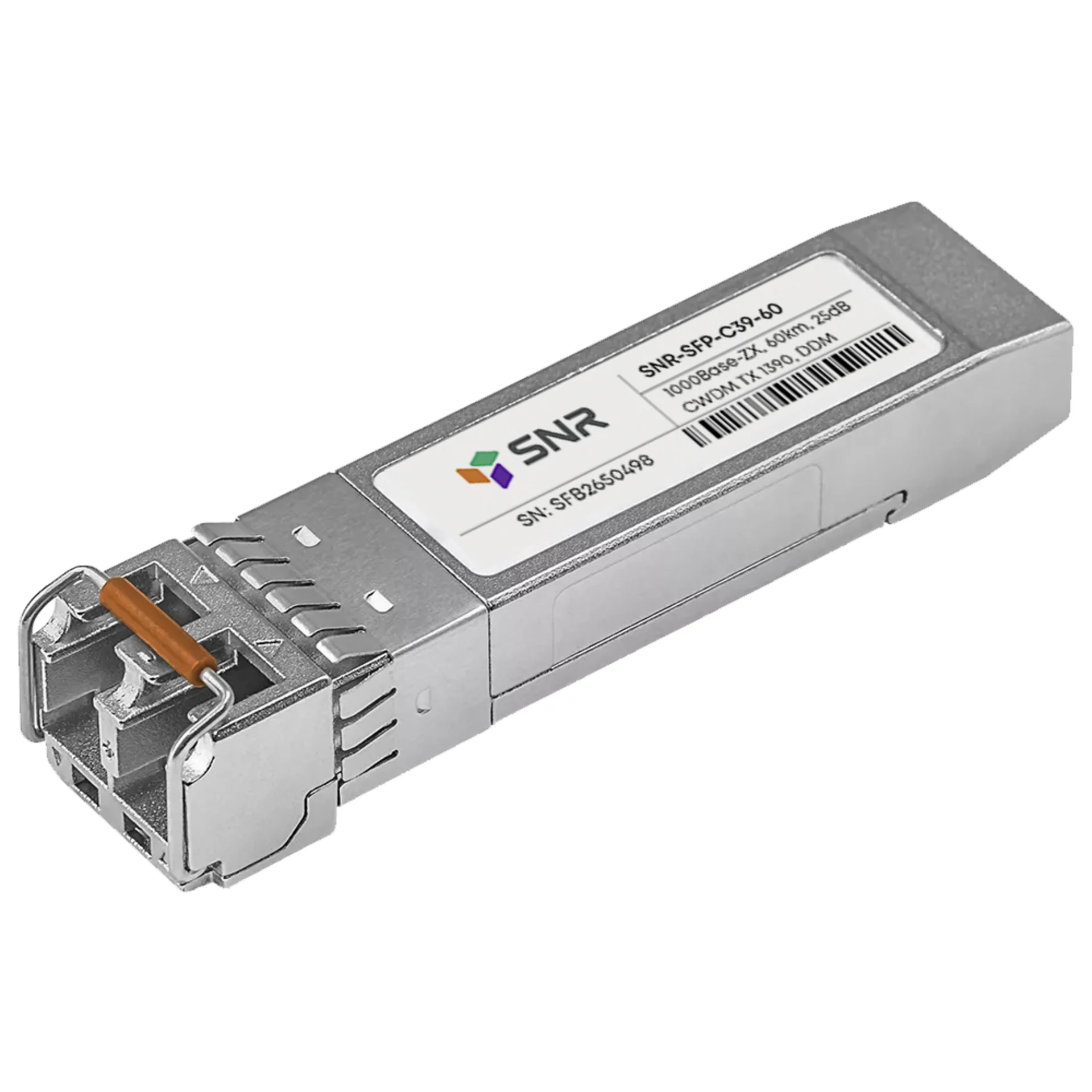 SNR-SFP-C39-60 - Двухволоконный модуль, SFP CWDM 1000Base-ZX, разъем LC duplex, рабочая длина волны 1390нм, дальность до 60км (25dB).