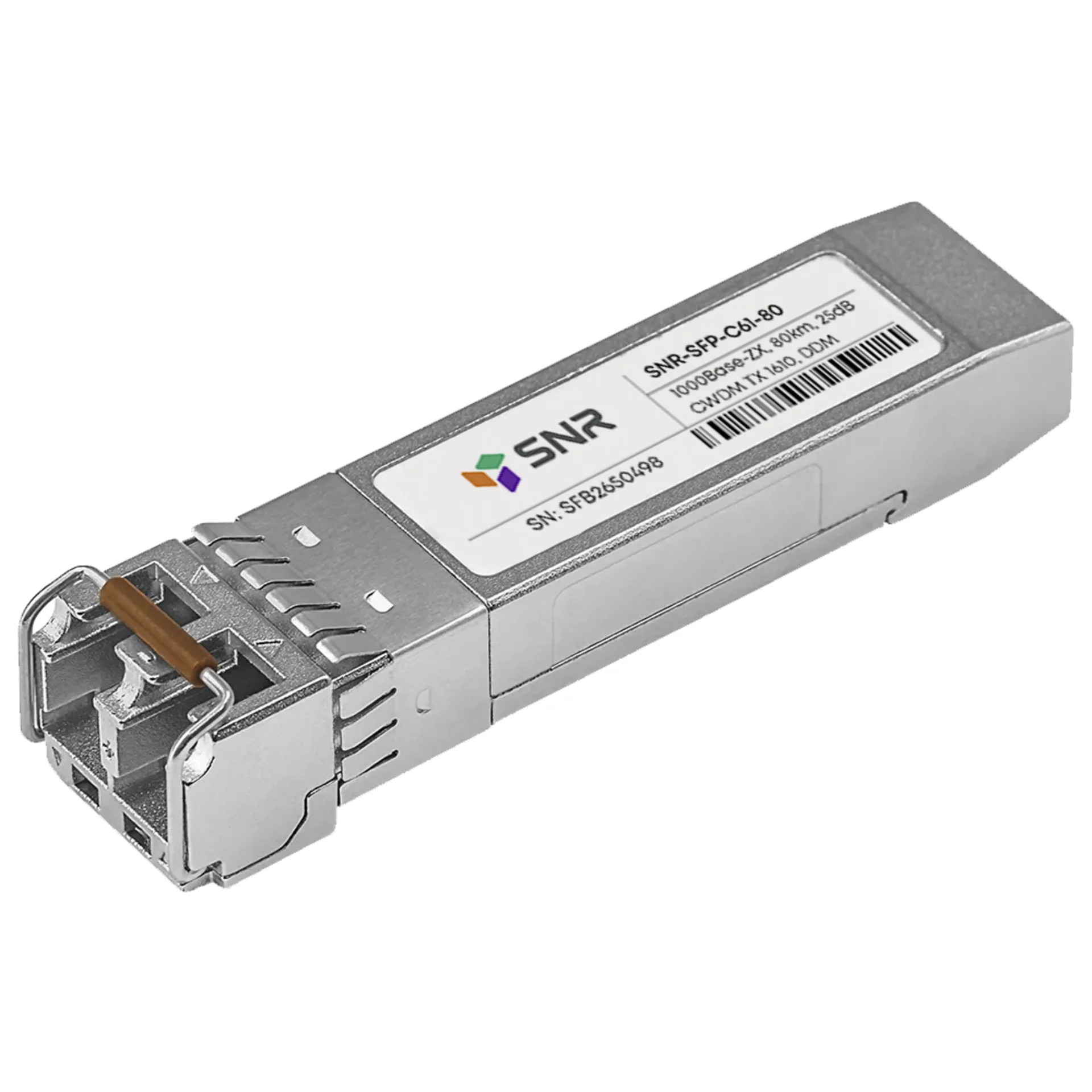 SNR-SFP-C61-80 - Двухволоконный модуль, SFP CWDM 1000Base-ZX, разъем LC duplex, рабочая длина волны 1610нм, дальность до 80км (25dB).