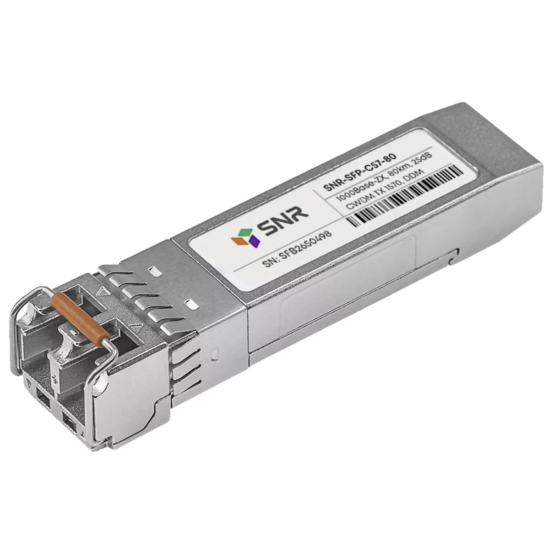 SNR-SFP-C57-80 - Двухволоконный модуль, SFP CWDM 1000Base-ZX, разъем LC duplex, рабочая длина волны 1570нм, дальность до 80км (25dB).