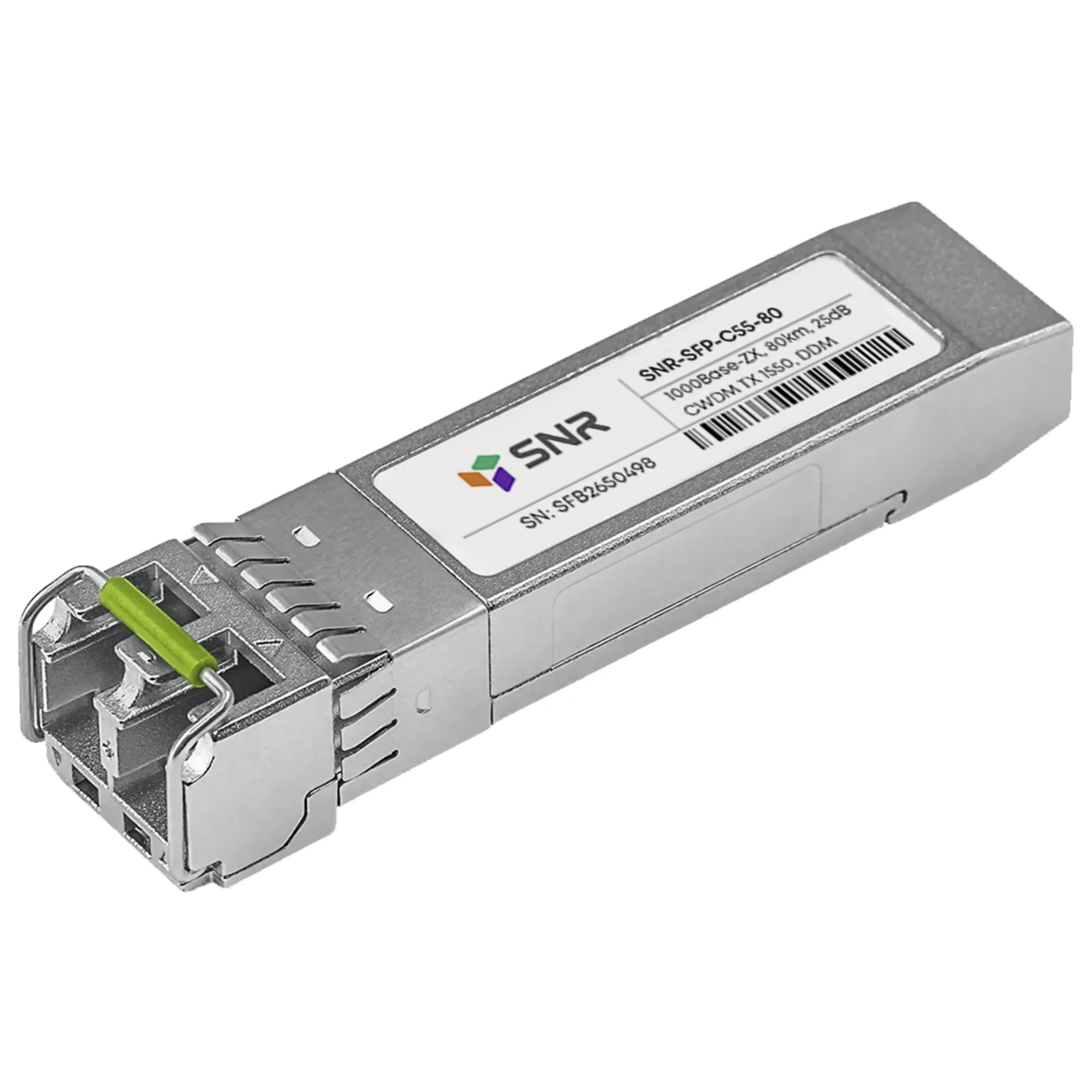 SNR-SFP-C55-80 - Двухволоконный модуль, SFP CWDM 1000Base-ZX, разъем LC duplex, рабочая длина волны 1550нм, дальность до 80км (25dB).