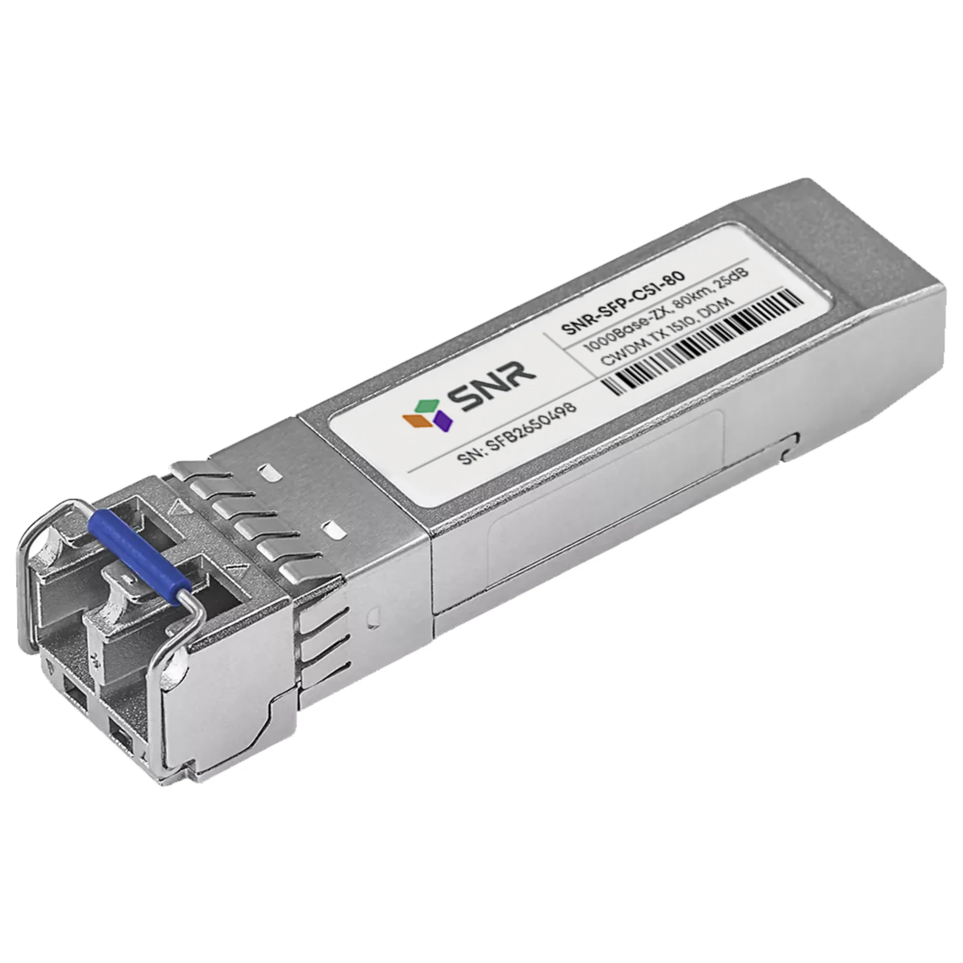 SNR-SFP-C51-80 - Двухволоконный модуль, SFP CWDM 1000Base-ZX, разъем LC duplex, рабочая длина волны 1510нм, дальность до 80км (25dB).