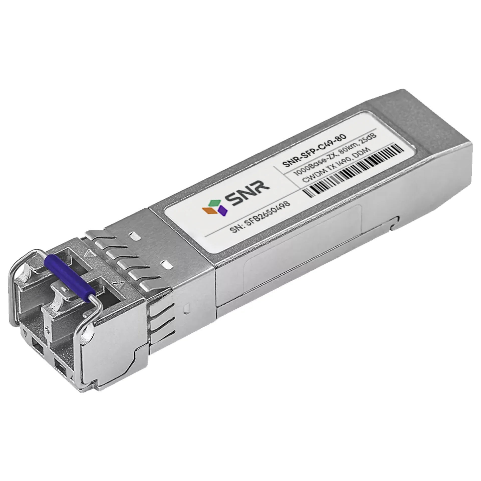 SNR-SFP-C49-80 - Двухволоконный модуль, SFP CWDM 1000Base-ZX, разъем LC, рабочая длина волны 1490нм, дальность до 80км (25dB).