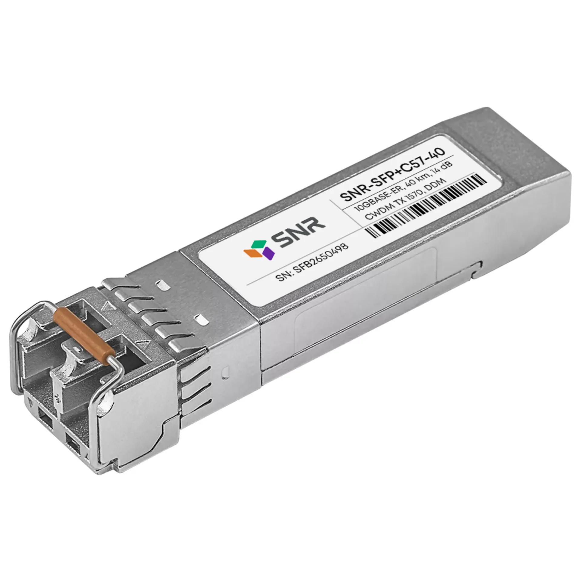 SNR-SFP+C57-40 - Двухволоконный CWDM модуль, SFP+ 10GBASE-ER/EW, разъем LC, рабочая длина волны 1570nm , дальность до 40км (до 14dB).