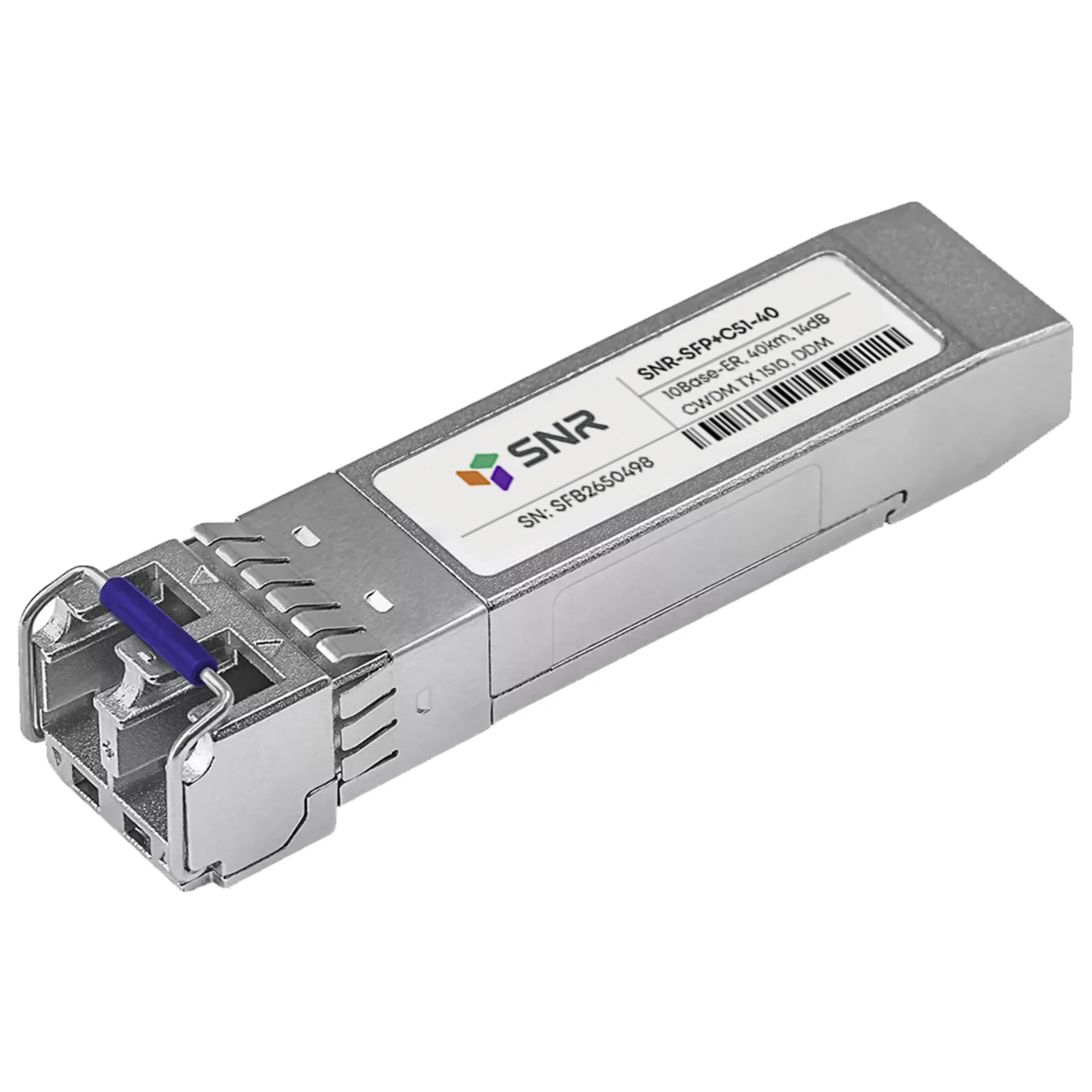 SNR-SFP+C51-40 - Двухволоконный CWDM модуль, SFP+ 10GBASE-ER/EW, разъем LC, рабочая длина волны 1510nm , дальность до 40км (до 14dB).