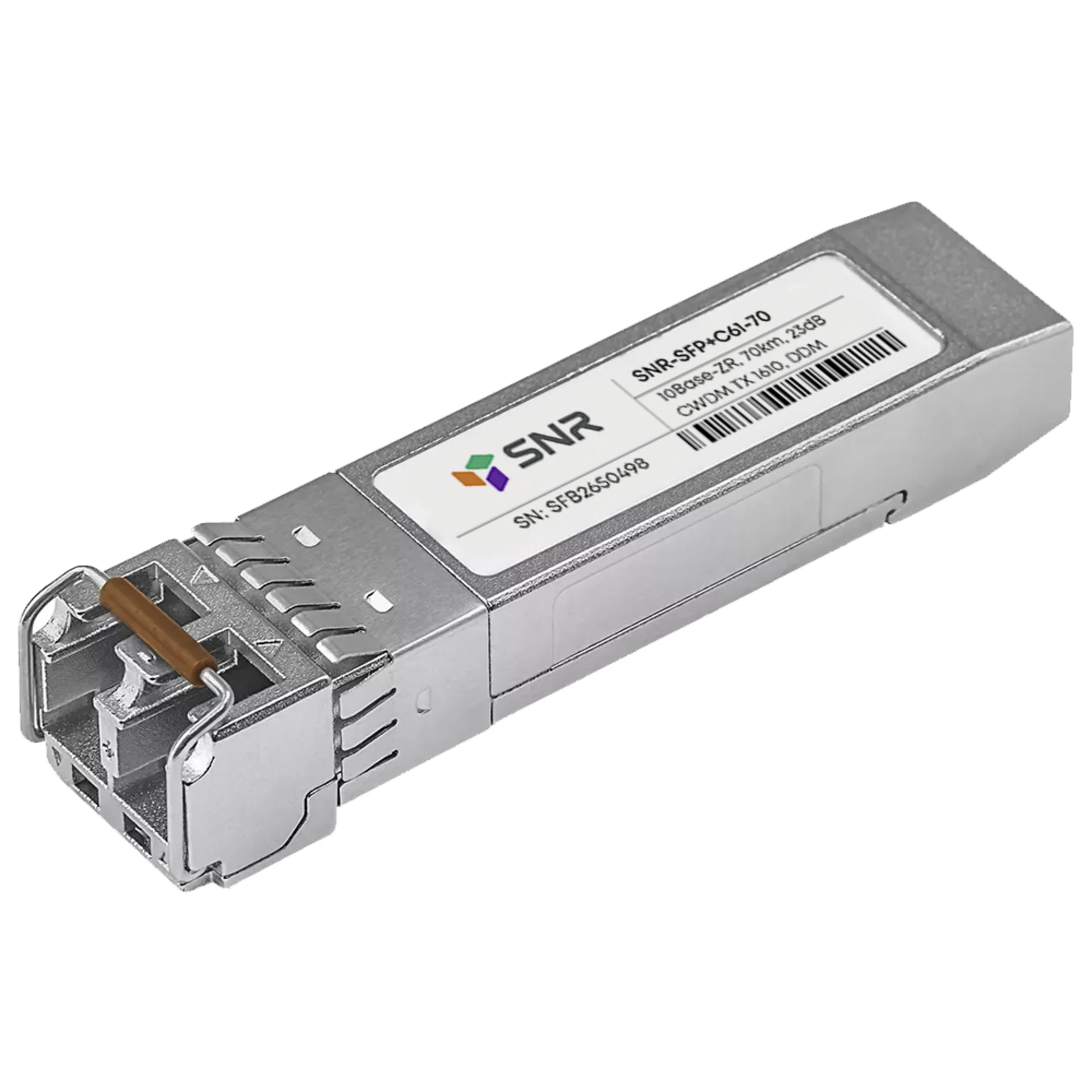 SNR-SFP+C61-70 - Двухволоконный CWDM модуль, SFP+ 10GBASE-ZR/ZW, разъем LC, рабочая длина волны 1610нм , дальность до 70км (до 23dB).
