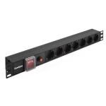 ExeGate ServerPro PDU-19H702 Al-7S-C14-SW-O - Блок розеток 19", 1U, алюминий, 7Schuko, С14, защита от перегрузки купить в Казани 	Горизонтальные 19” ExeGate ServerPro PDU используются для электроснабжения сетевого оборудования в