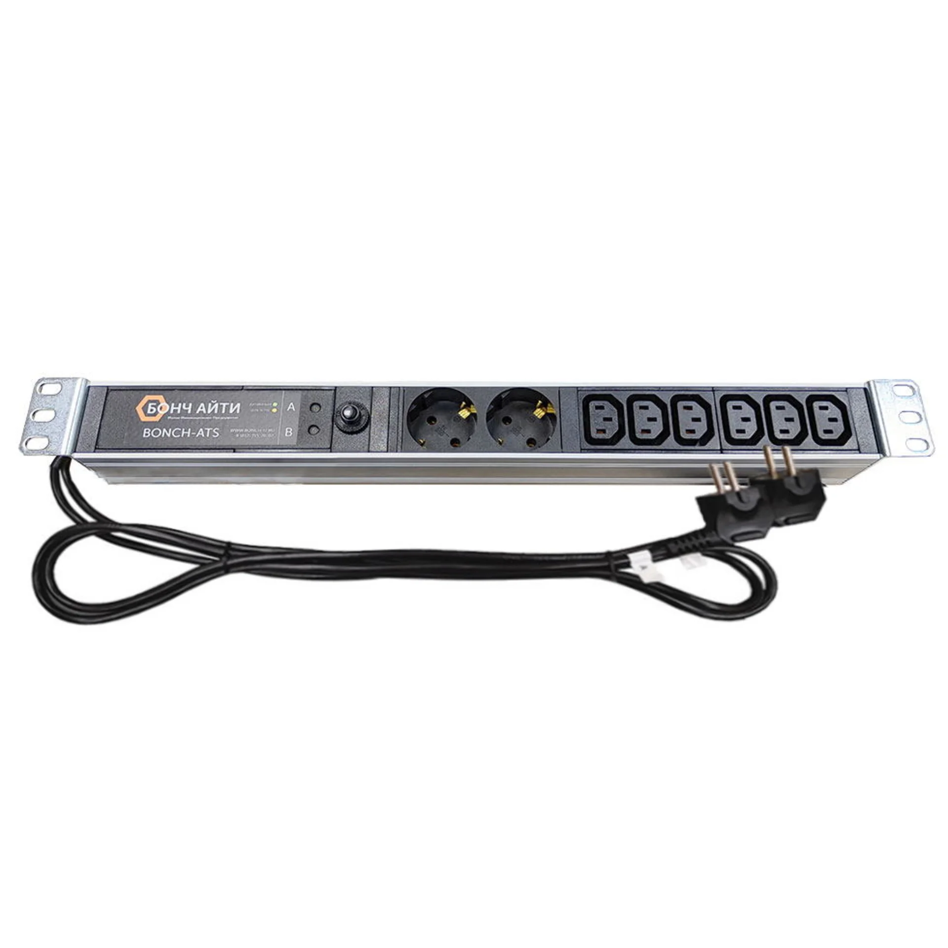 БОНЧ АЙТИ BONCH-ATS/PDU 8A-2S/6C13-S/S - Блок розеток с функцией АВР, 1U, 220В, 8А, вход 2*Schuko, выход 2*Schuko/6*C13 [070474]