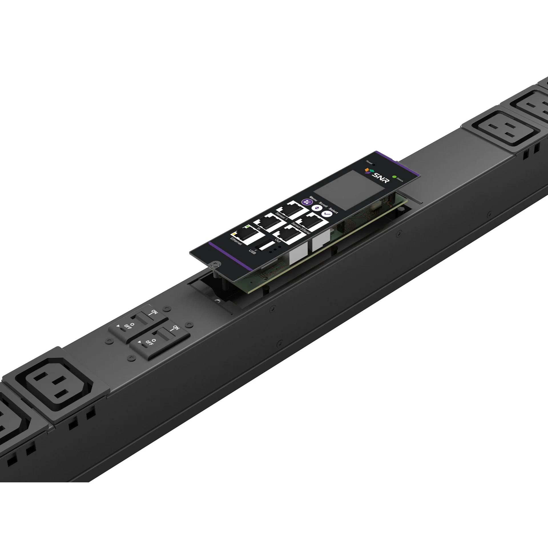 SNR-PDU-D-18A06B-16L3 - Блок розеток с функцией измерения и управления каждой розеткой серии SNR тип D выход 18*C13 и 6*C19 вход 16A IEC60309 (3P+N+E) купить в Казани 	Блок распределения питания серии SNR тип D, трехфазный, входное напряжение: 400В (AC), кабель питан