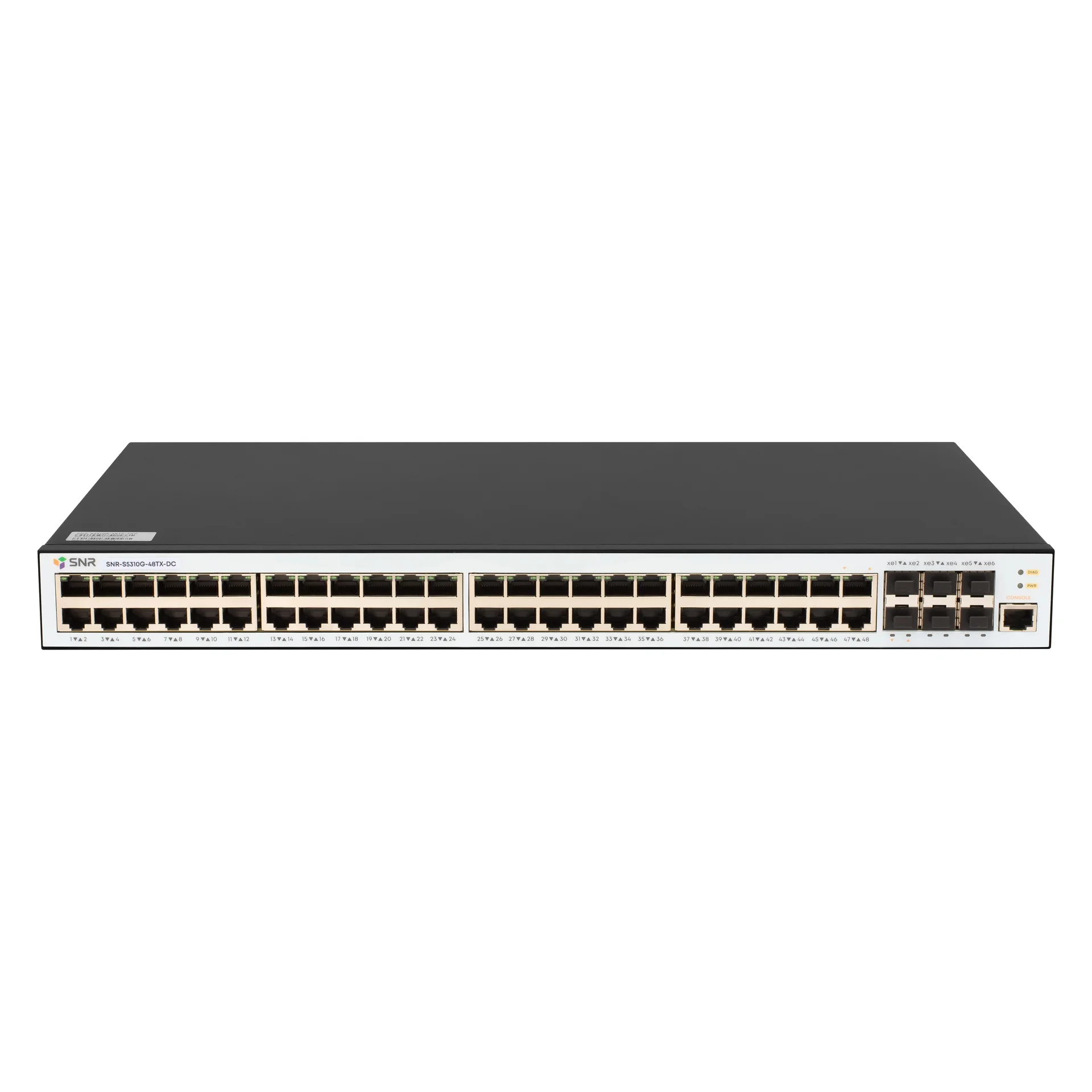 SNR-S5310G-48TX-DC - Управляемый коммутатор уровня 2+, 48 портов 10/100/1000Base-T, 6 портов 1/10G SFP+, встроенный БП ~220V AC, RPS 36-72V DC