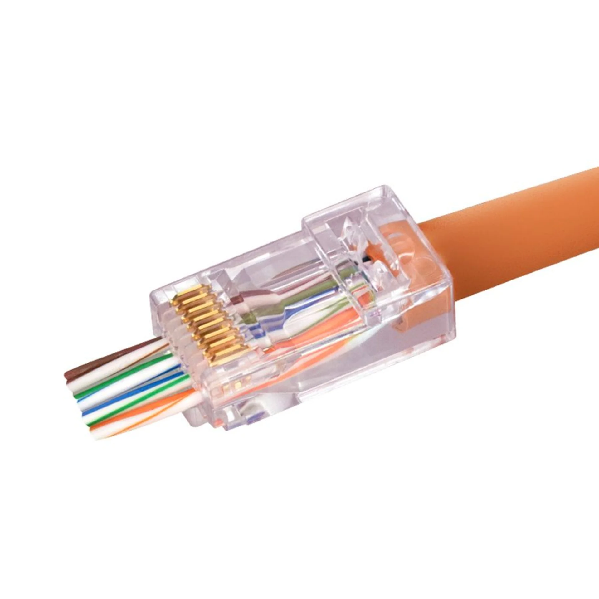 SNR-RJ-45-TG-100 - Коннектор сквозной RJ-45 (8P8C), категория 5е, со сквозным отверстием, неэкранированный, без вставки
