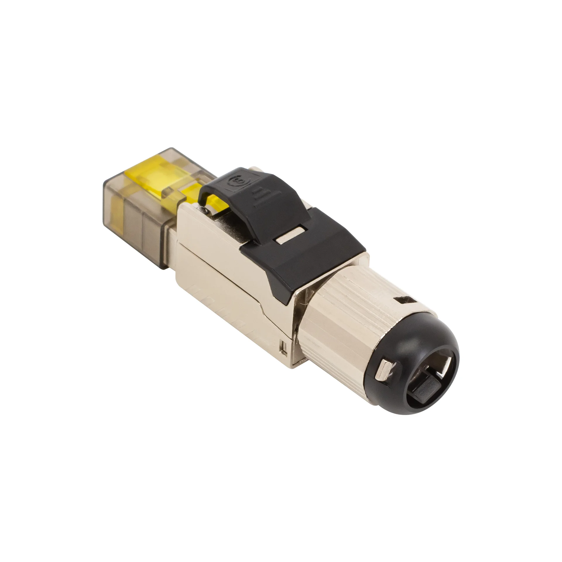 SNR-RJ-45-SD-с8-SC - Коннектор SNR RJ45/8P8C под витую пару, Кат.8 (Класс I), 2000МГц, покрытие 50мкд, T568B, самозажимной, полный экран, металлик