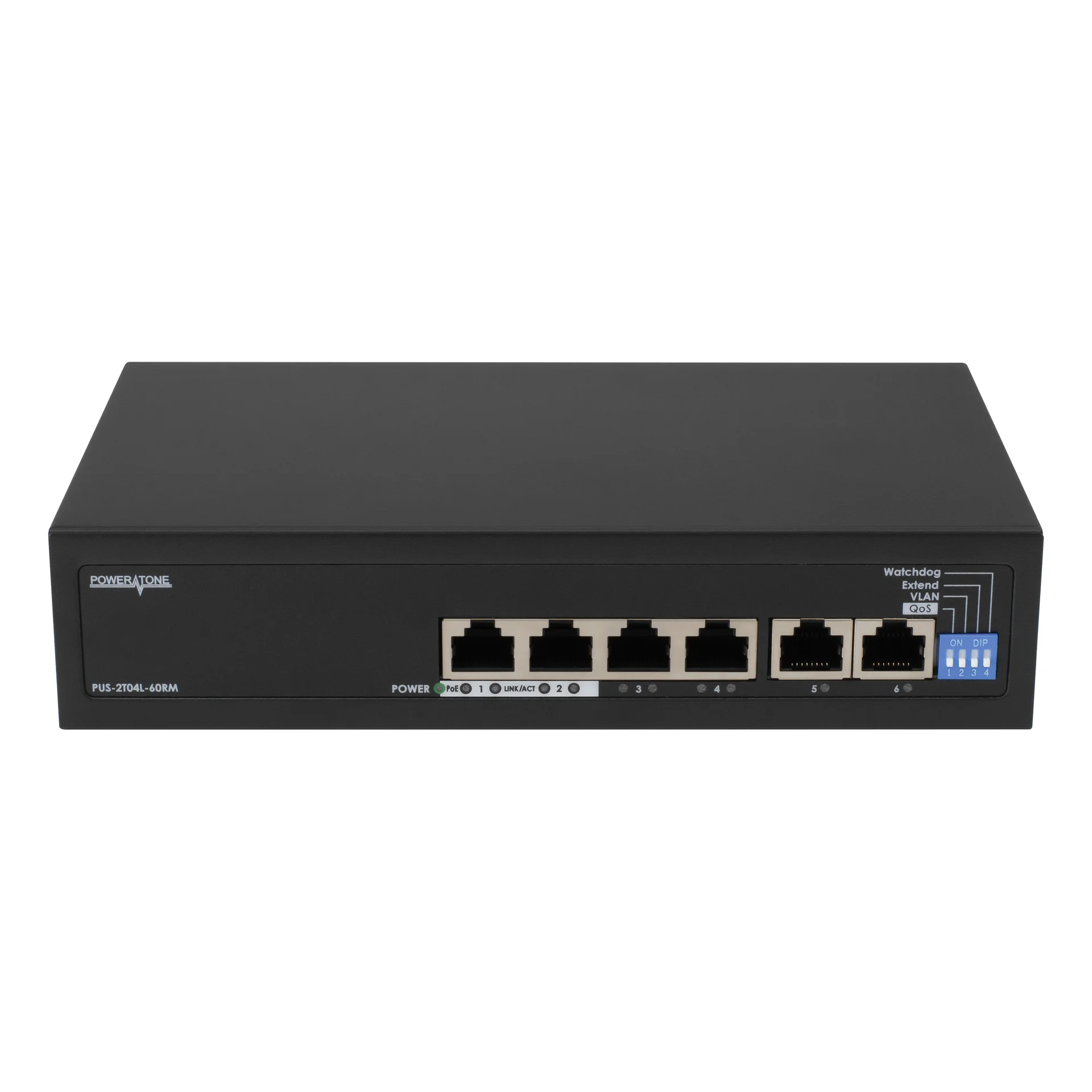 POWERTONE PUS-2T04L-60RM - Неуправляемый 4 портовый PoE коммутатор с возможностью установки в стойку