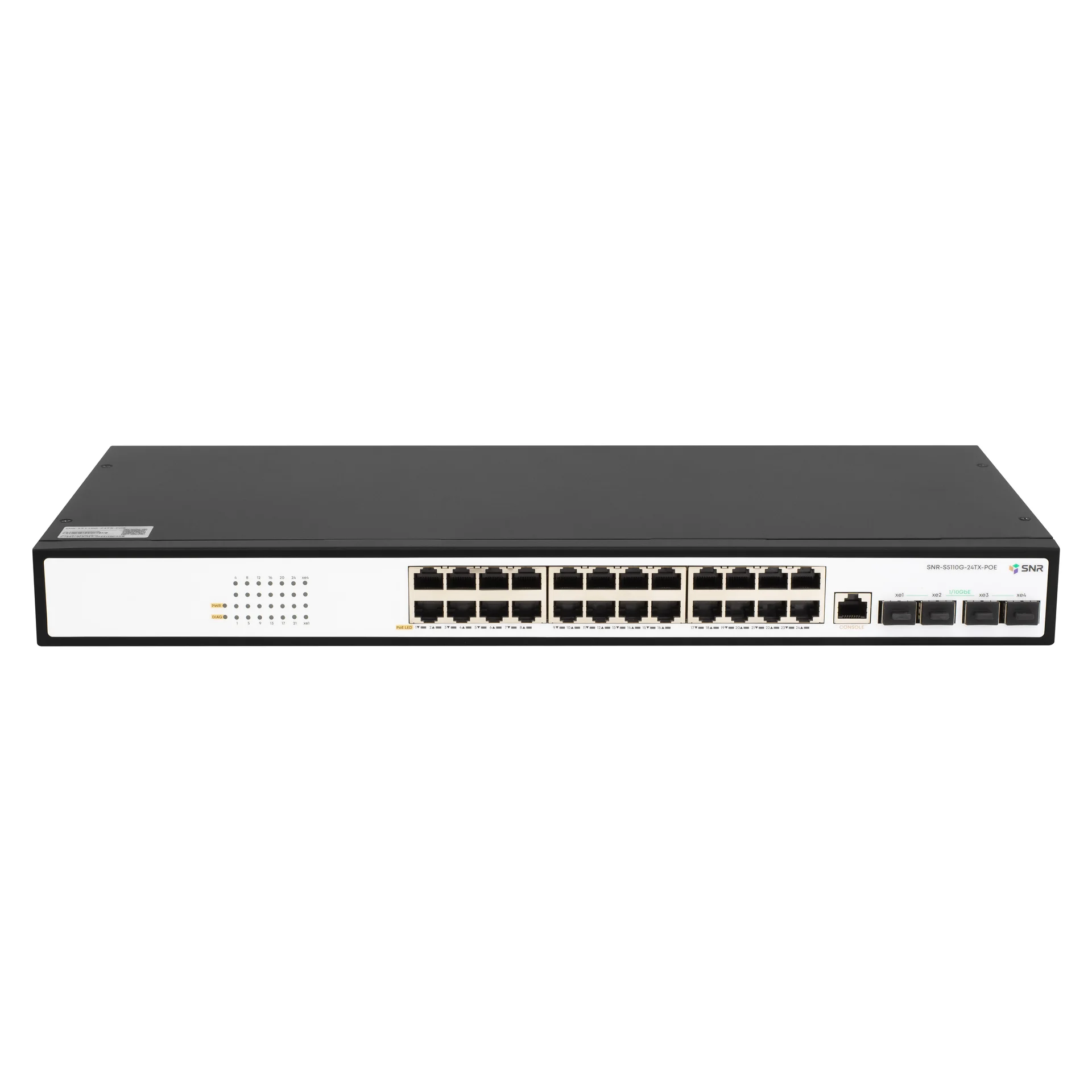 SNR-S5110G-24TX-POE - Управляемый PoE коммутатор уровня 2+, 24 порта 10/100/1000Base-T, 4 порта 1/10G SFP+, бюджет PoE 250 Вт, встроенный БП ~220V AC купить в Казани 	Управляемый гигабитный L2+ коммутатор SNR-S5110G-24TX-POE – это самое бюджетное решение для построе
