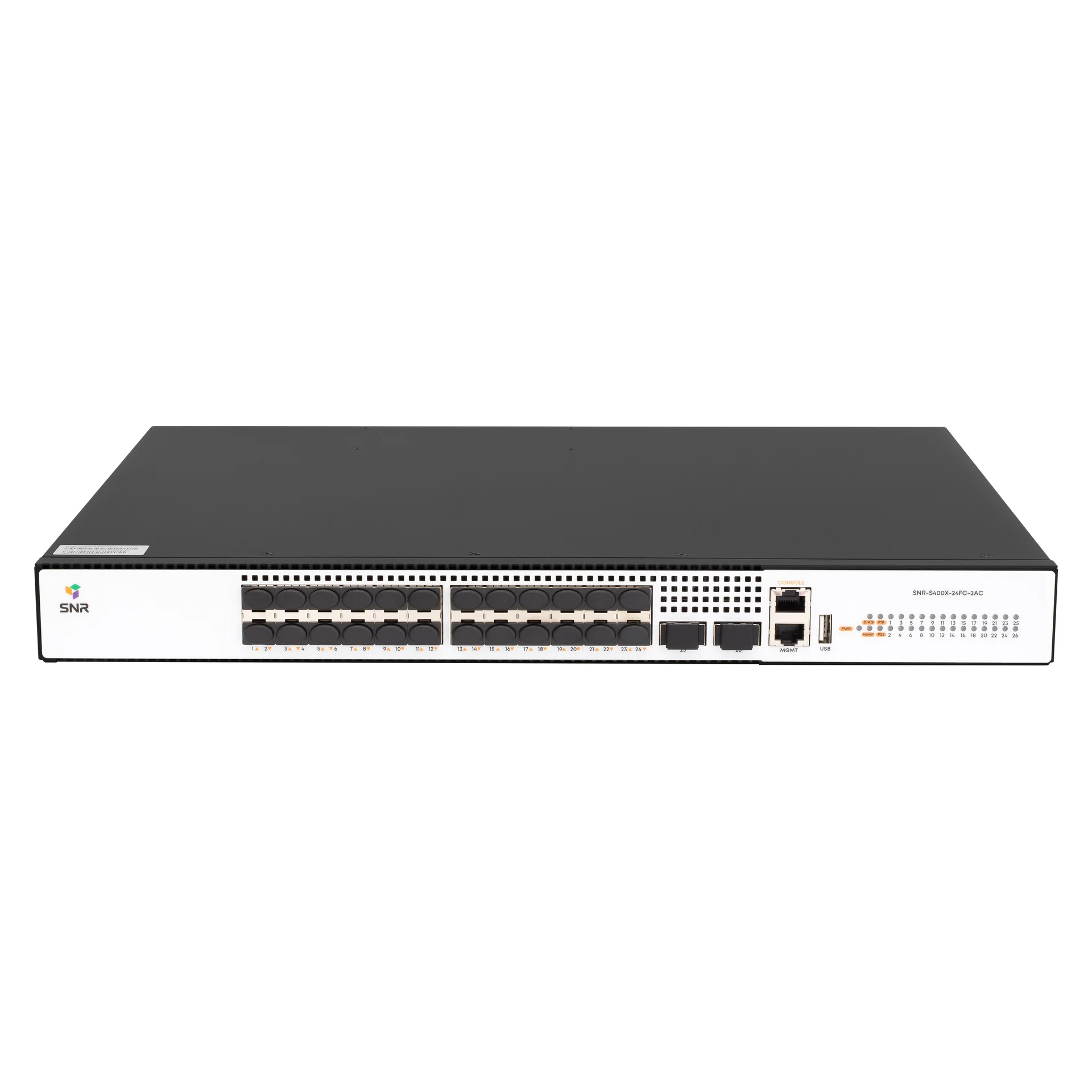 SNR-S400X-24FC-2AC - Управляемый коммутатор уровня 3, 24 порта 1/10G порта SFP+, 2 порта 40/100G QSFP28, VSF HA, MLAG, VxLAN, EVPN-VxLAN, 2 слота для Hot Swap БП