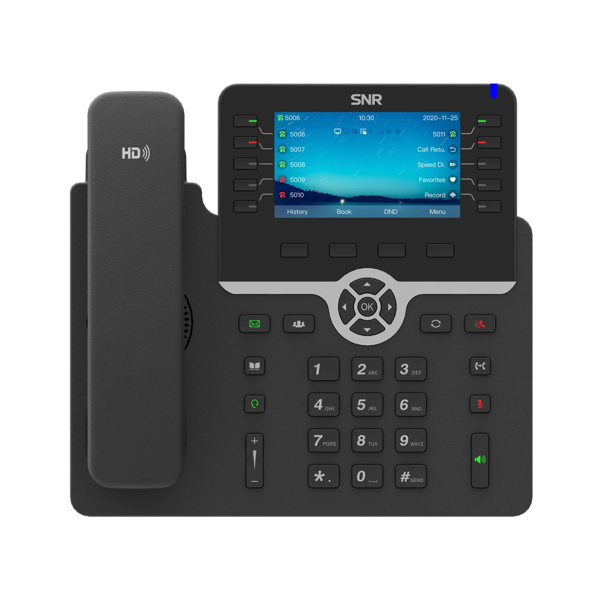 SNR-VP-77-CG-P - IP-телефон, 20 SIP-аккаунтова, цветной дисплей, GigE, PoE, без БП купить в Казани 	Бизнес модель IP-телефона SNR-VP-77-CG-P сочетает в себе современный дизайн и практичность. Те