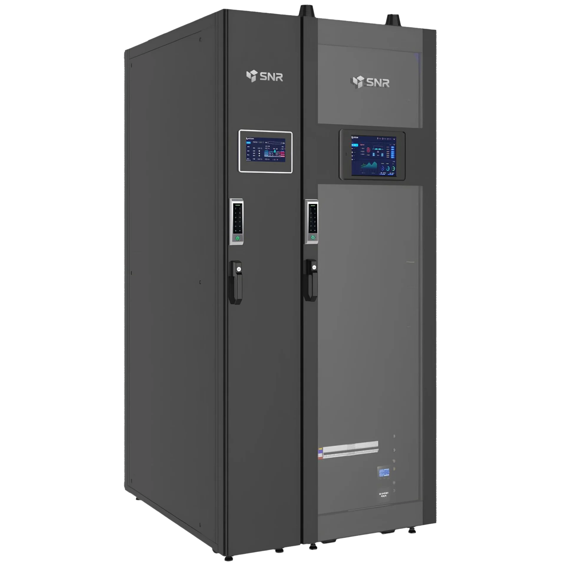 SNR-MDC-O-M6-5-10MV-R6-F - Центр Обработки Данных Модульный, 42/20U, 600x1200, ИБП-10кВА, АКБ-12В/9Ач48шт, AC-6кВт, SNMP-модуль, LCD-панель, БРП, Блок розеток, Система пожаротушения, Датчики окуружающей среды и открытия дверей, купить в Казани 	МикроЦОД (микроцентр обработки данных) выполнен на базе телекоммуникационных шкафов, оснащённых вну
