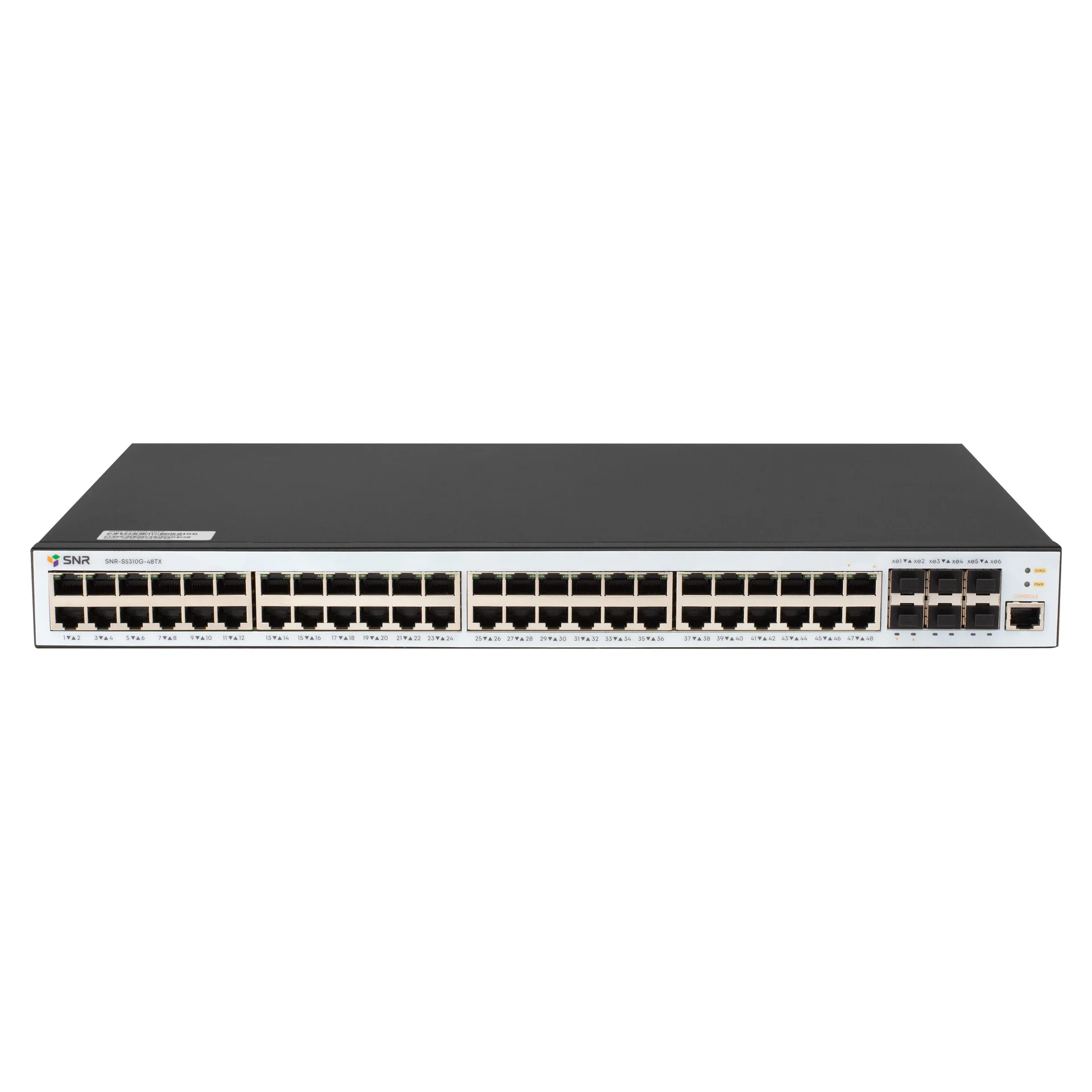 SNR-S5310G-48TX-RPS - Управляемый коммутатор уровня 2+, 48 портов 10/100/1000Base-T, 6 портов 1/10G SFP+, встроенный БП ~220V AC, RPS 12V DC купить в Казани 	Управляемый гигабитный L2+ коммутатор SNR-S5310G-48TX-RPS – это бюджетное решение для построен