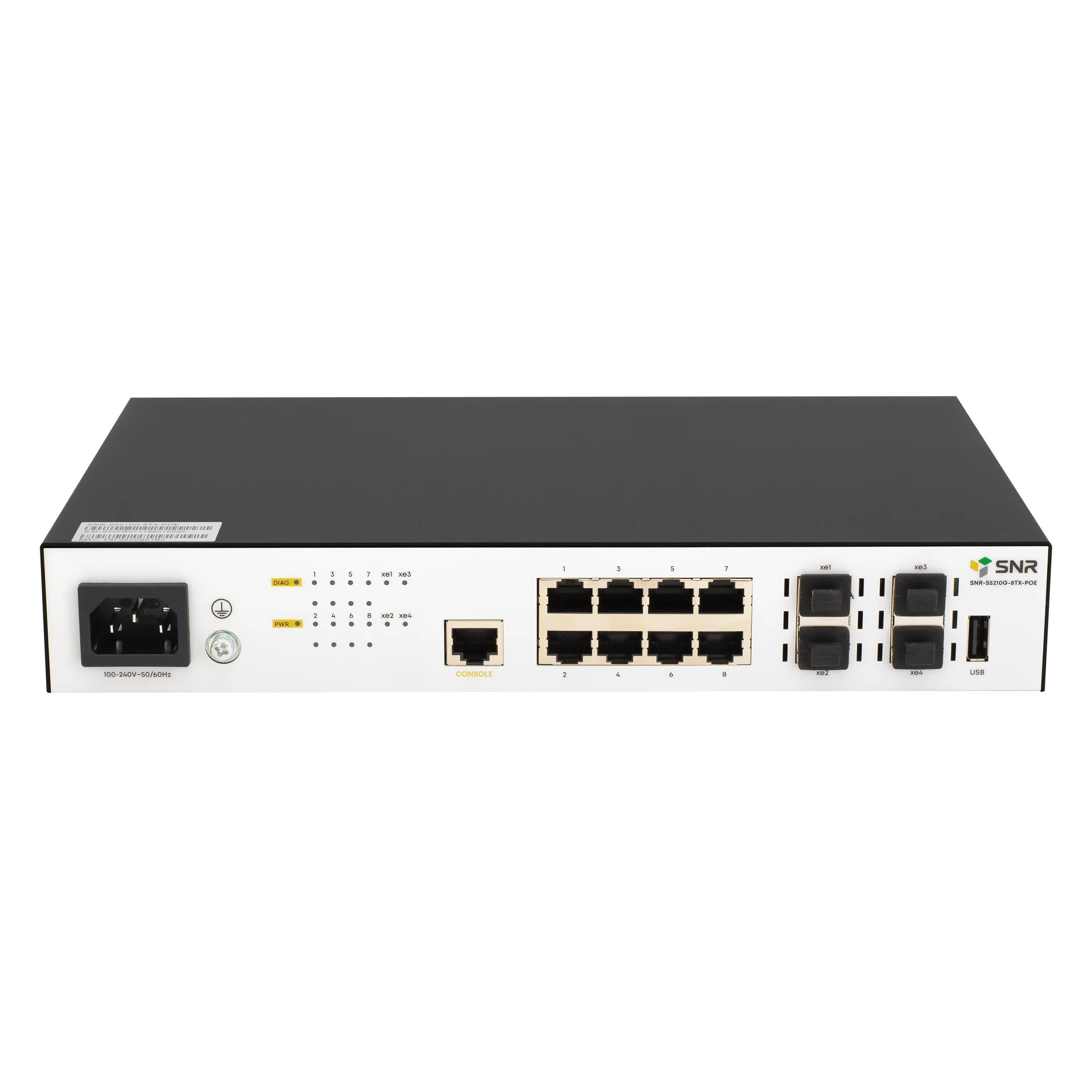 SNR-S5210G-8TX-POE - Управляемый PoE коммутатор уровня 2+, 8 портов 10/100/1000Base-T, 4 порта 1/10G SFP+, бюджет PoE 125 Вт, встроенный БП ~220V AC купить в Казани 	Управляемый гигабитный L2+ коммутатор SNR-S5210G-8TX-POE – это бюджетное решение для построения сет