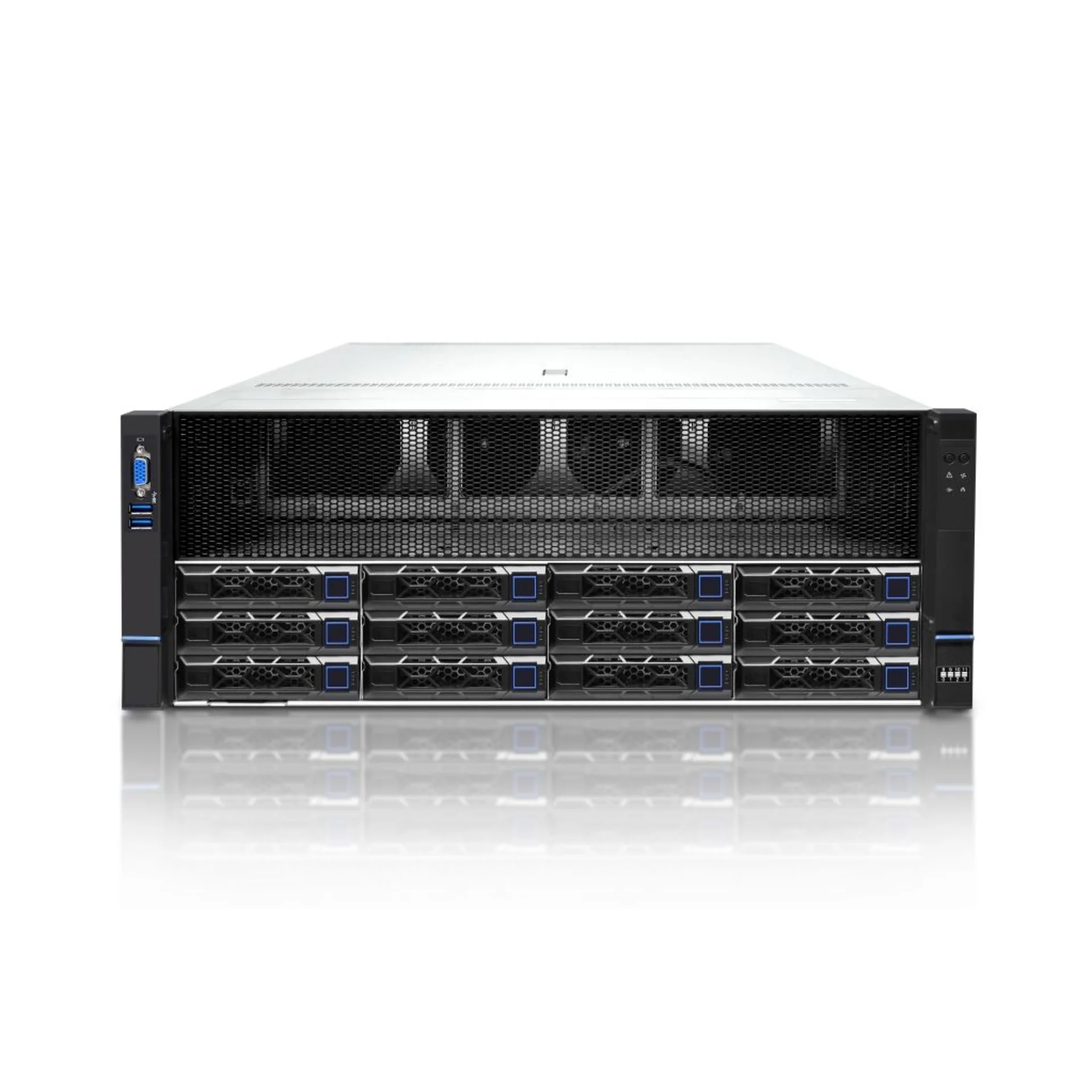 SNR-SR4408LSG-12LFF - Высокопроизводительный 4U сервер с прямым подключением GPU к CPU для минимальной задержки и высокой скорости обмена данными. Поддерживает до 2 процессоров LGA4677, 8 ТБ DDR5 и до 8 GPU. Хранилище — 12 отсеков (SATA/SAS/NVMe) купить в Казани 	SNR-SR4408LSG-12LFF — высокопроизводительная серверная платформа нового поколения, созданная для за