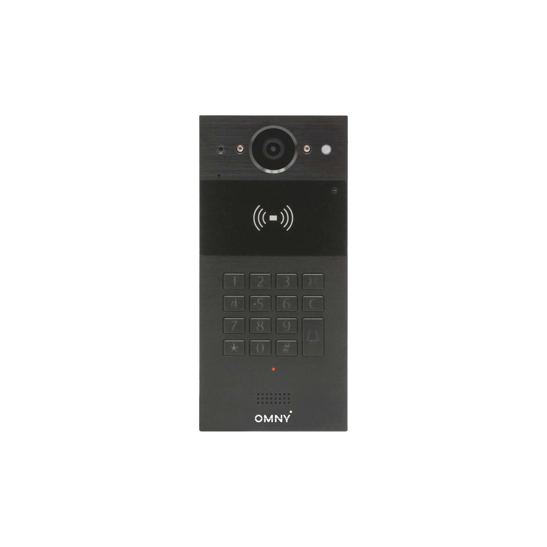 OMNY-VDP-10M - Стильная и компактная IP-вызывная панель, идеальное решение для установки в жилых комплексах класса комфорт, имеет клавиатуру, мультиформатный считыватель карт (EM-marine, Mifare SL1, SL3, NFC), камеру 2Мп, 802.3af, IP65