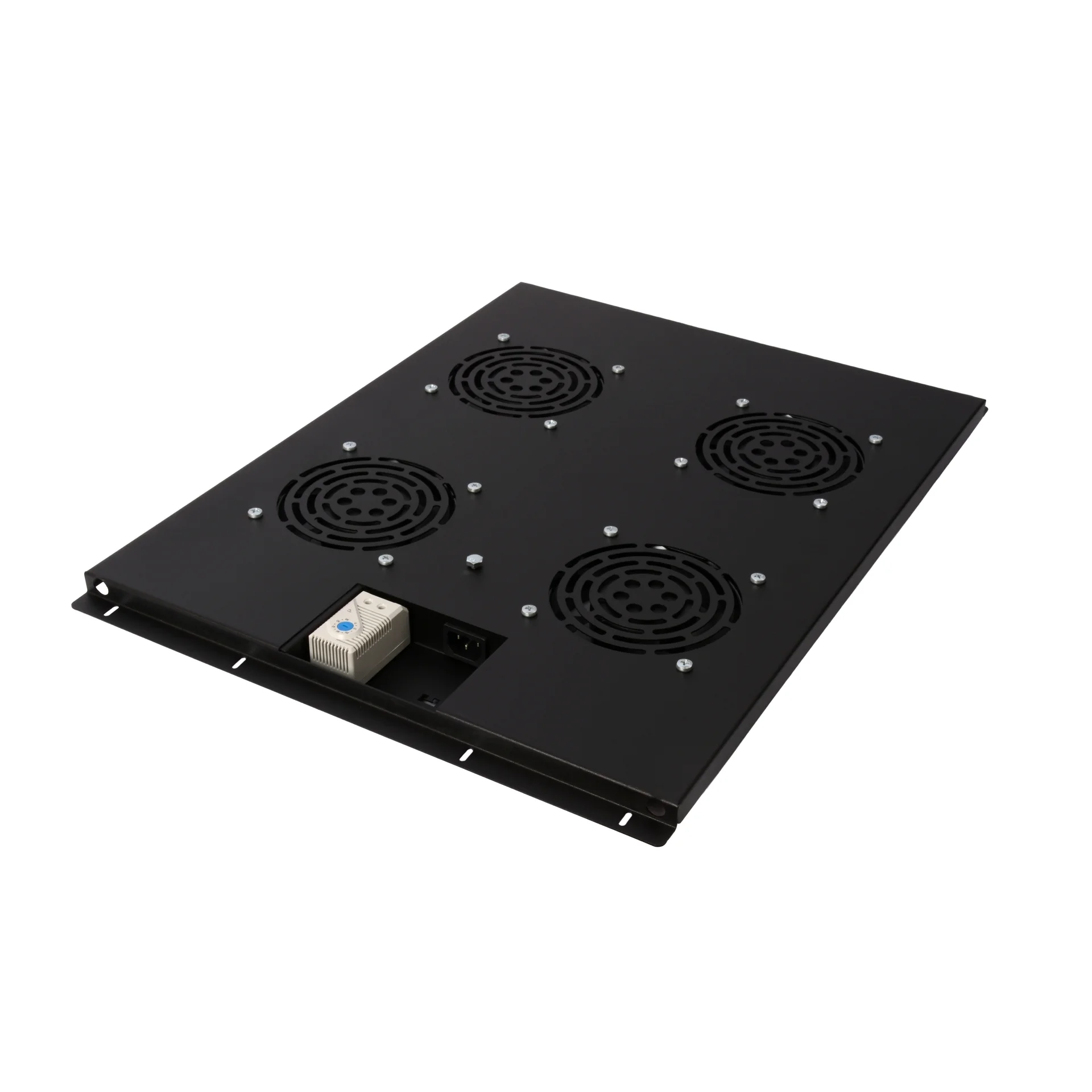 SNR-SHELF-4F-T-800B - Блок вентиляторов для шкафов TFC глубиной 800мм, 4 вентилятора с терморегулятором, черный купить в Казани 	Блок вентиляторов необходим для организации охлаждения внутренней части телекоммуникационного шкафа
