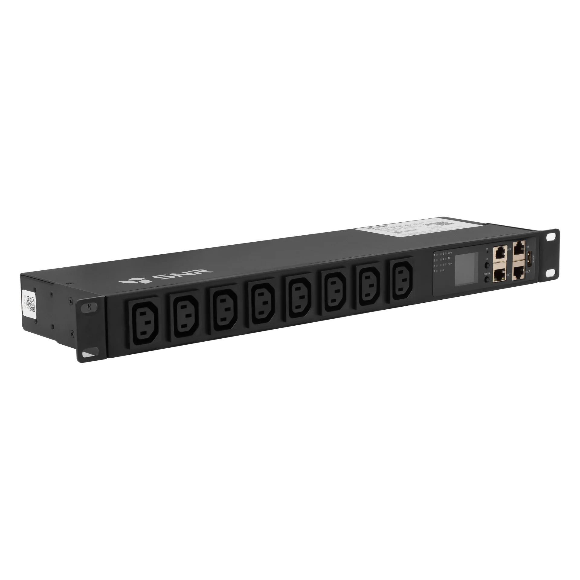 SNR-PDU-СM-08A-16L1 - Блок розеток с функцией управления каждой розеткой SNR-PDU-СM-08A-16L1 на 8*C13, шнур питания 3м 3x2.5мм² с вилкой IEC C20 16A купить в Казани 	Блок розеток предназначен для распределения электропитания в телекоммуникационных стойках, серверны