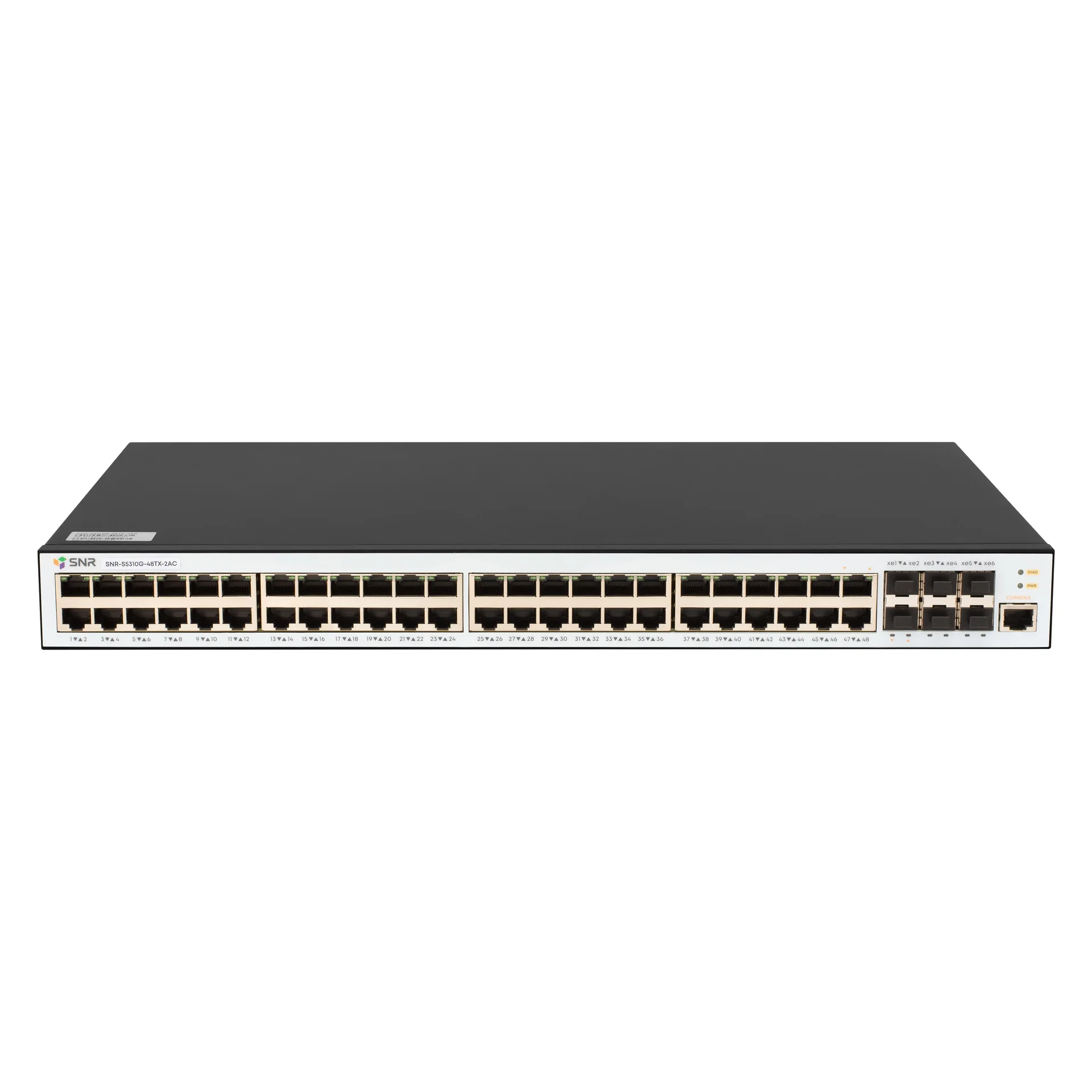 SNR-S5310G-48TX-2AC - Управляемый коммутатор уровня 2+, 48 портов 10/100/1000Base-T, 6 портов 1/10G SFP+, 2 встроенных БП ~220V AC купить в Казани 	Управляемый гигабитный L2+ коммутатор SNR-S5310G-48TX-2AC – это бюджетное решение для построения се